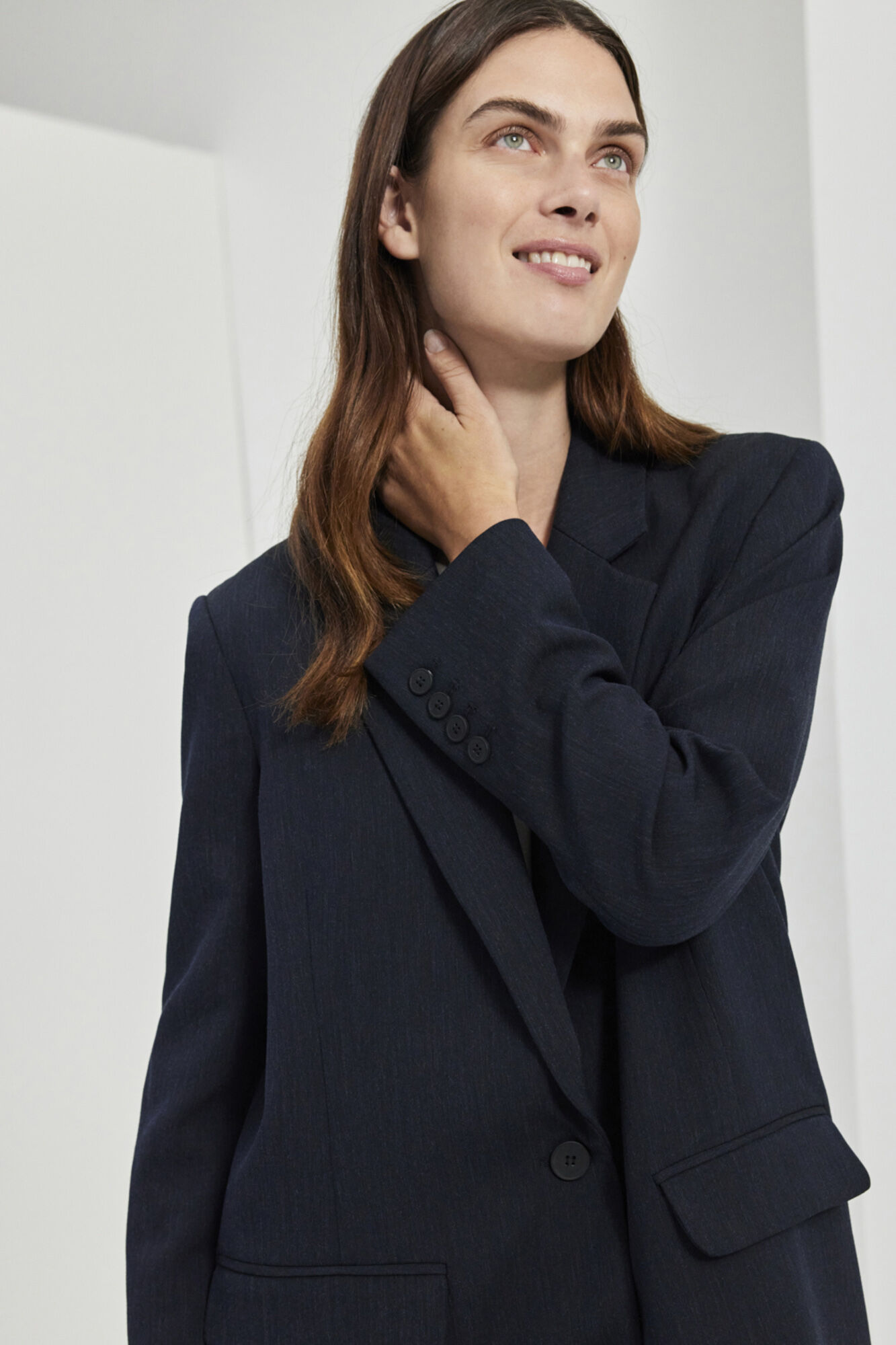 Selected Femme Relaxed fit blazer with shoulder pads made from recycled materials. Blue