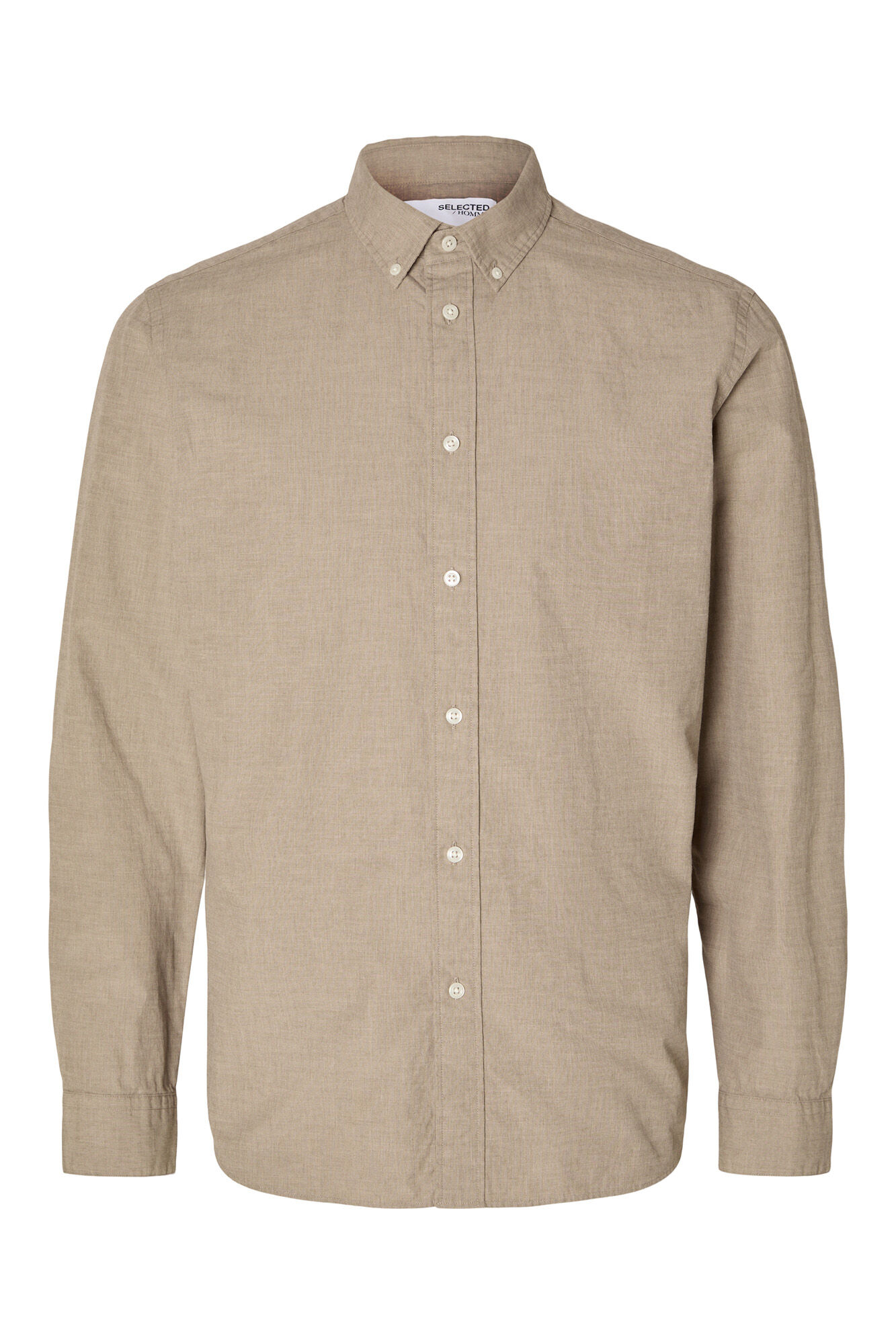 Selected Camisa de manga comprida Slim Fit confecionada com algod&atilde;o reciclado Tostado