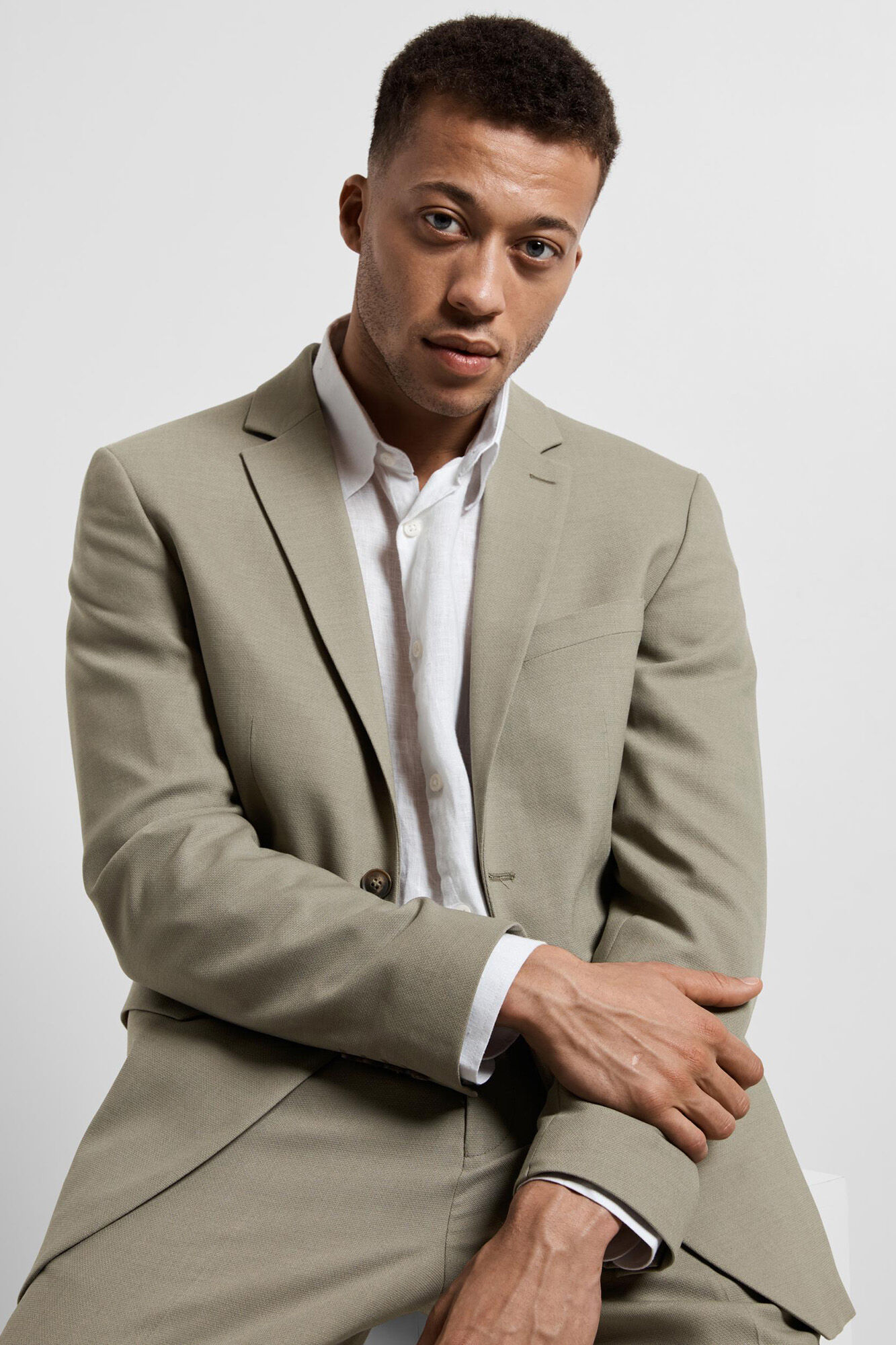 Selected Slim fit suit jacket made with wool Beige