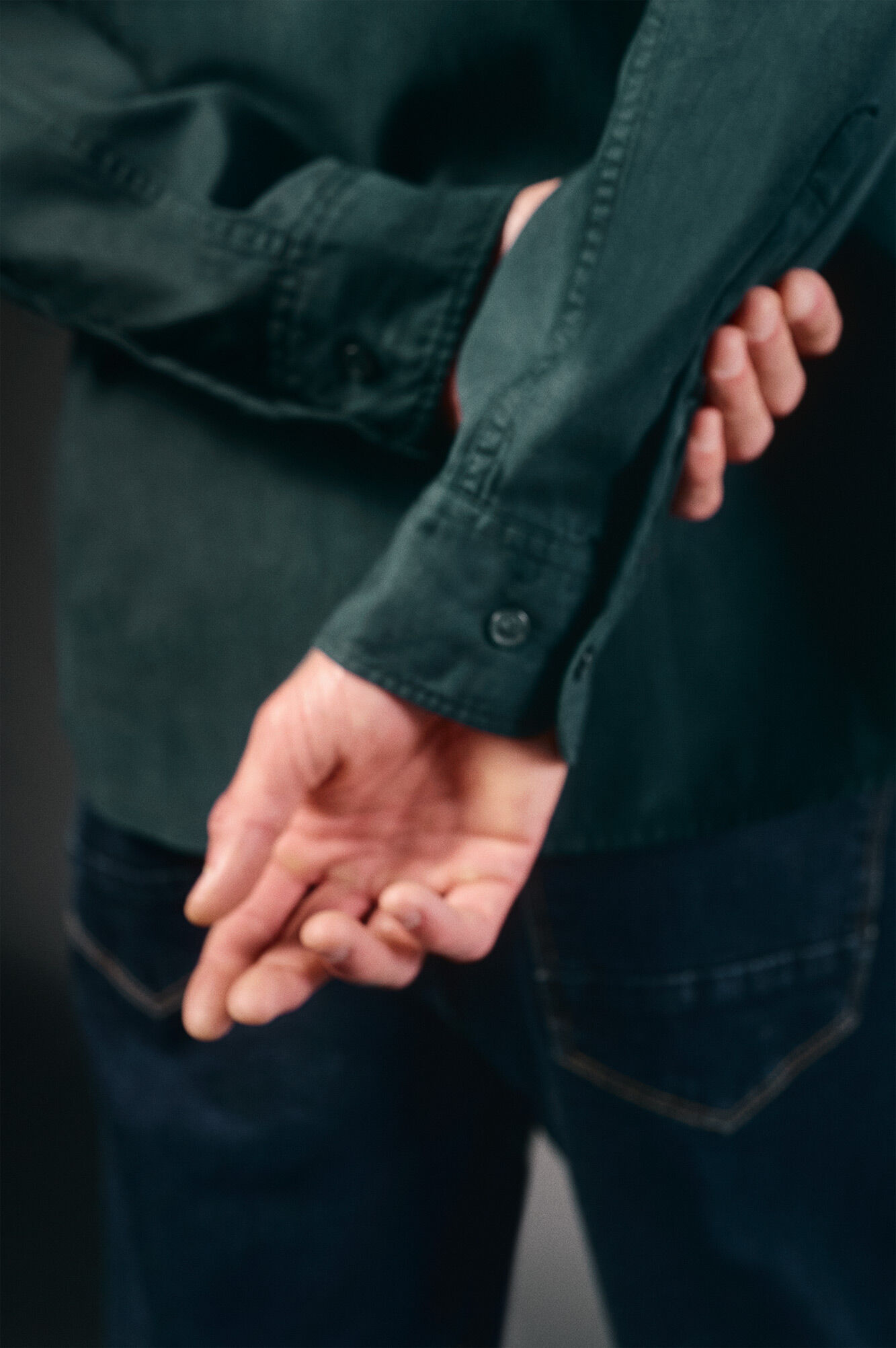 OOTO Camisa twill liso tencel algod&oacute;n Verde oscuro