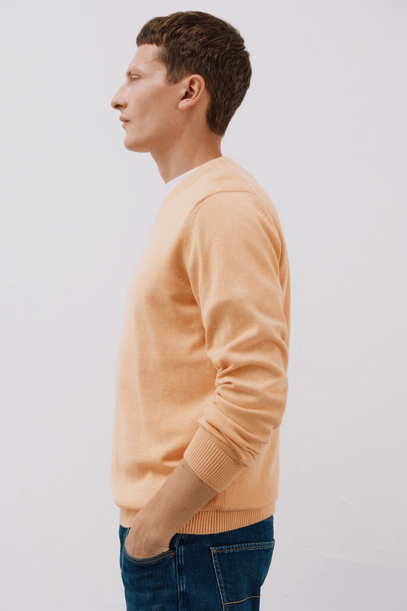 Cortefiel Fine knit cotton round neck jersey-knit  Orange