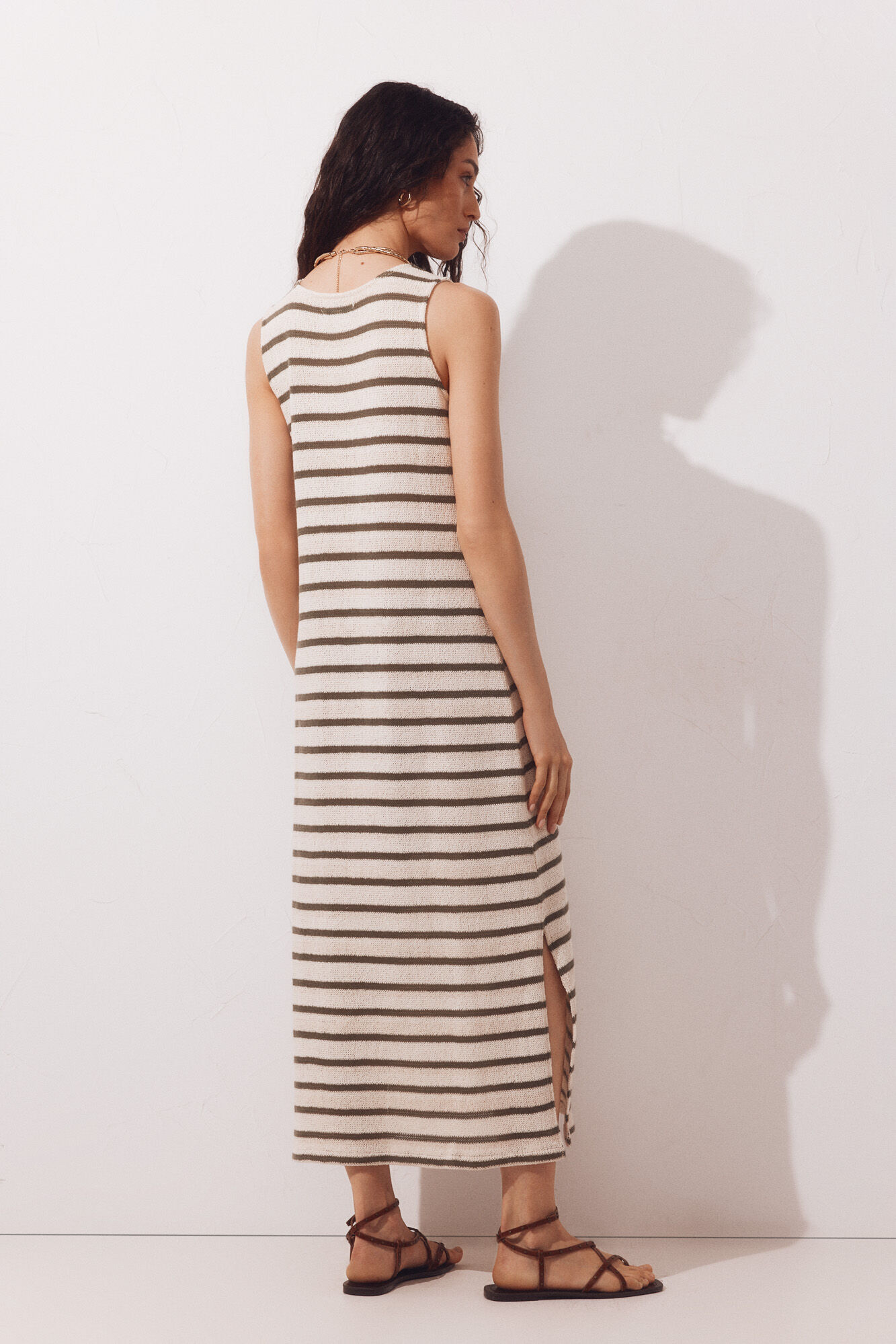 Cortefiel Rustic-look strappy dress Kaki