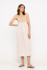 Cortefiel Vestido tirantes bordado. Arena