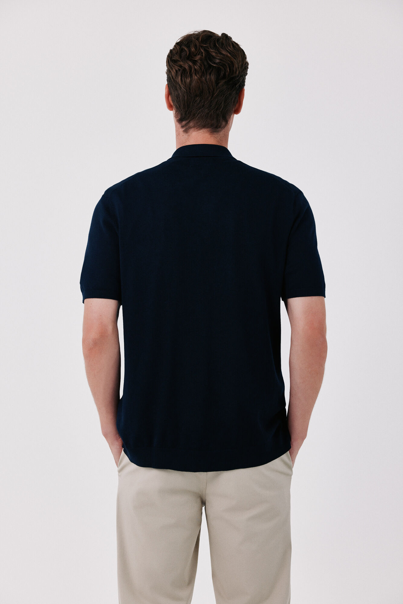 Cortefiel Cotton short sleeve jersey shirt with buttons Navy