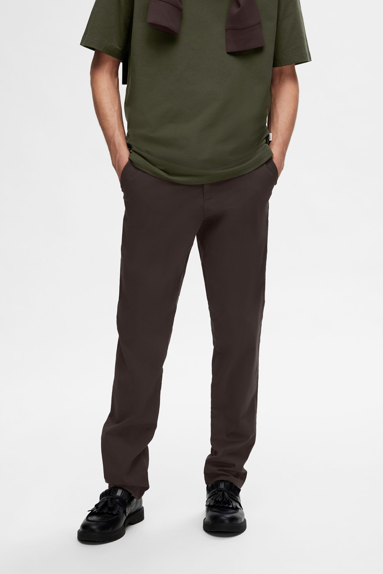 Selected Cal&ccedil;as chino para homem slim fit Castanho