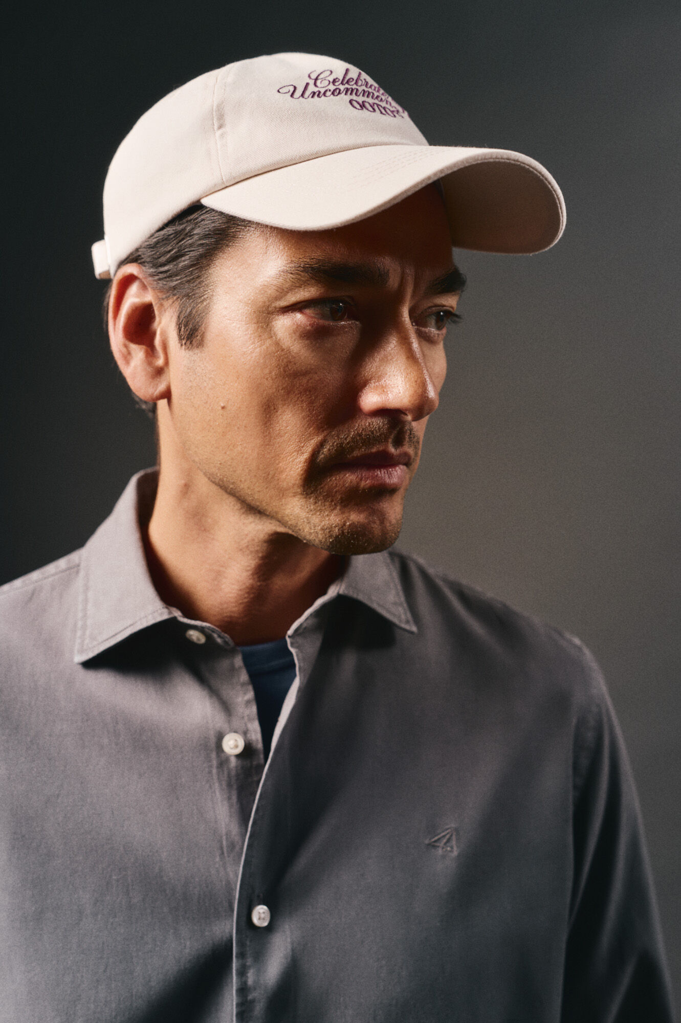 OOTO Camisa liso de algod&atilde;o tencel sarja Cinzento