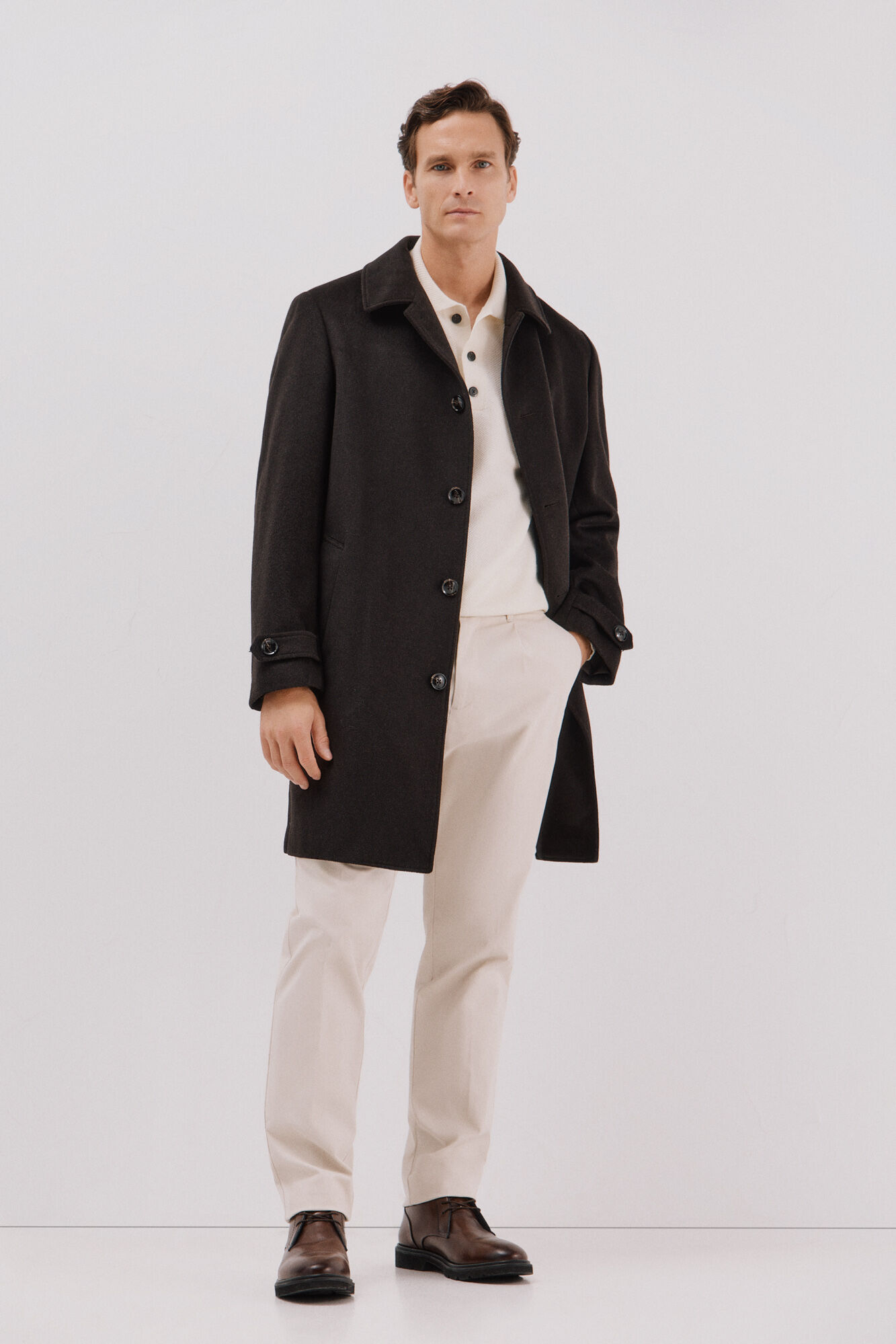 Cortefiel Wool shirt coat Dark brown