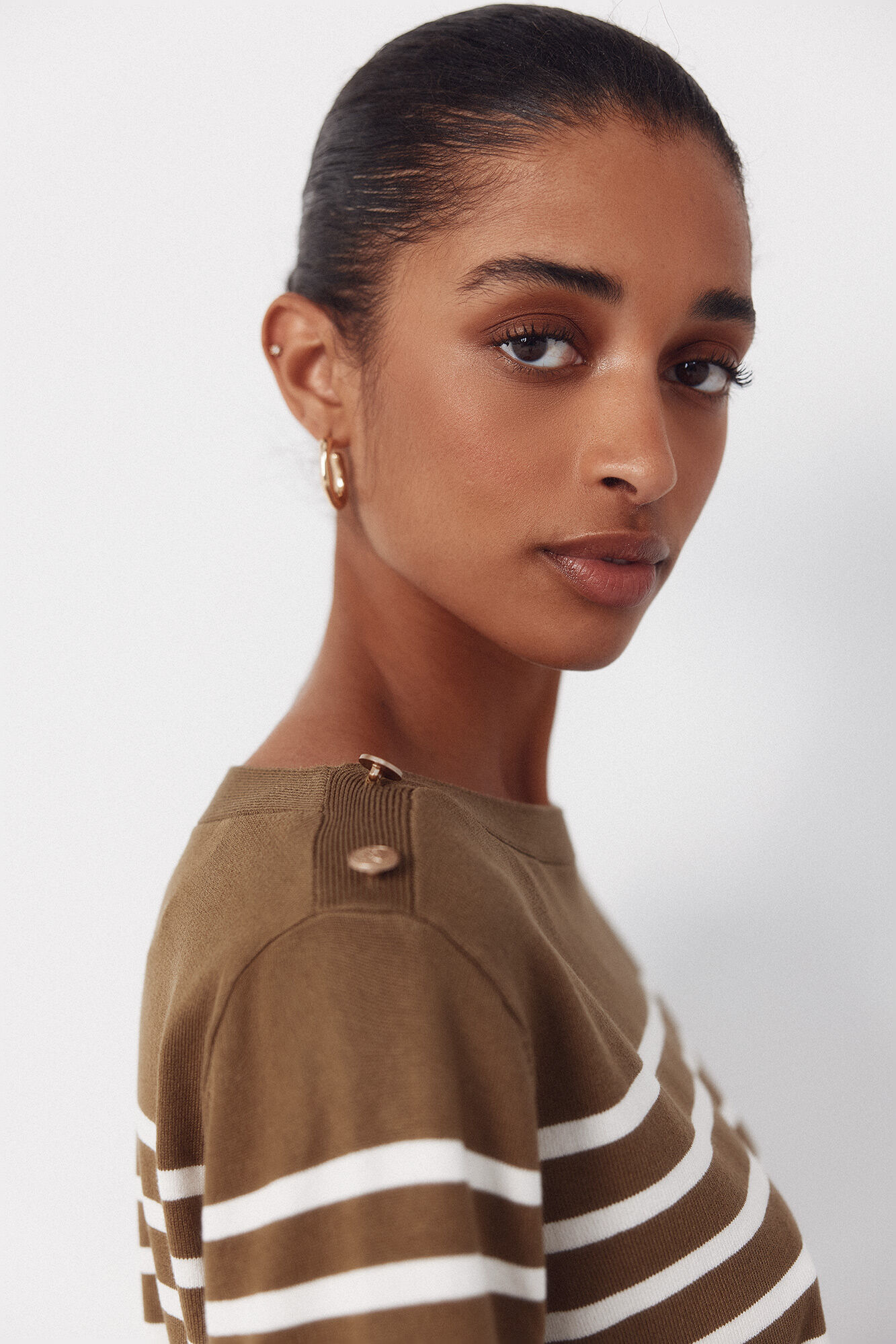 Cortefiel Striped button jumper Kaki