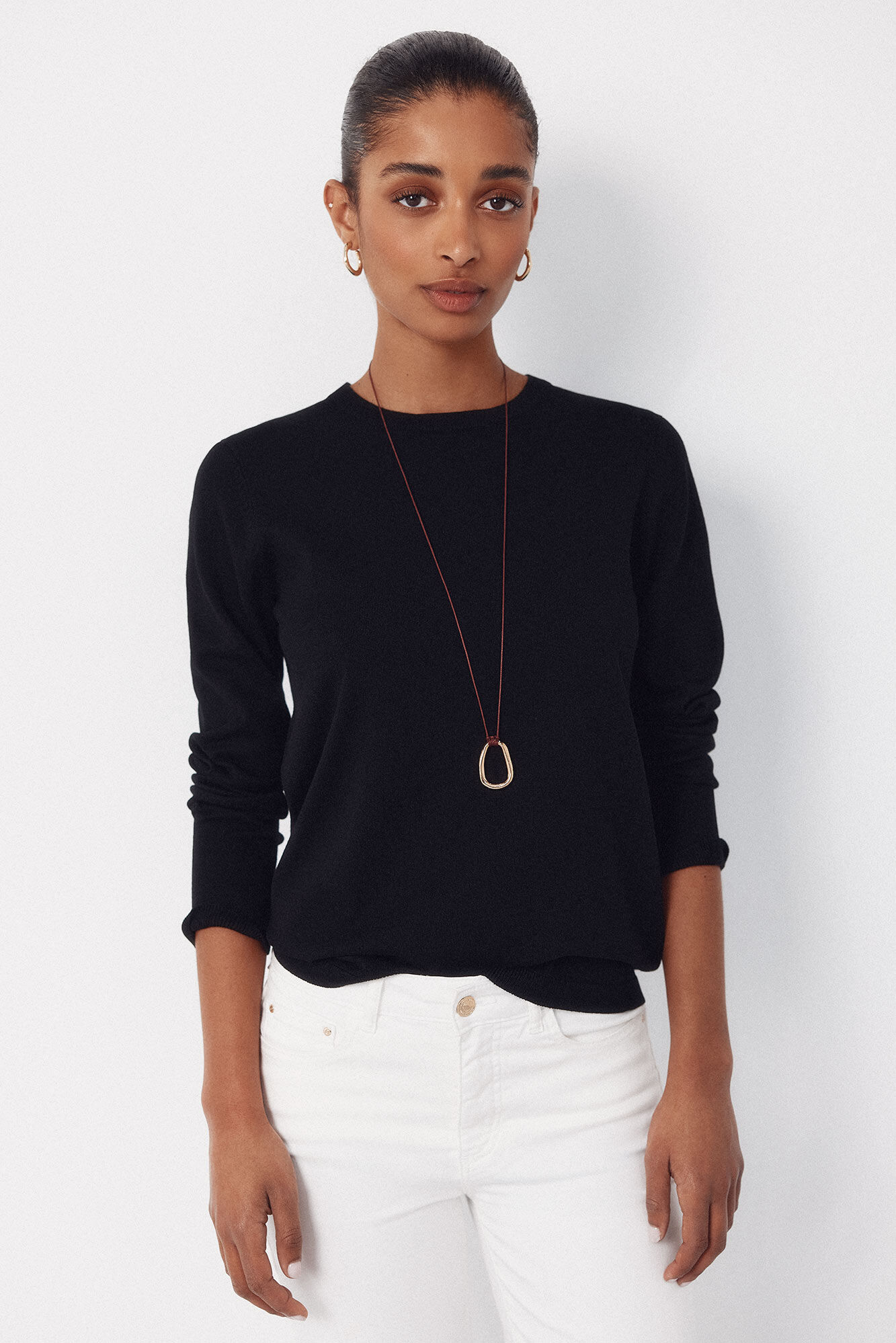 Cortefiel Striped jersey-knit jumper Black