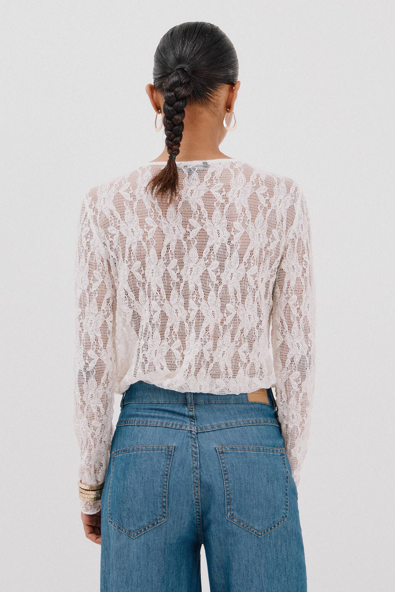 Cortefiel Flounced lace top White