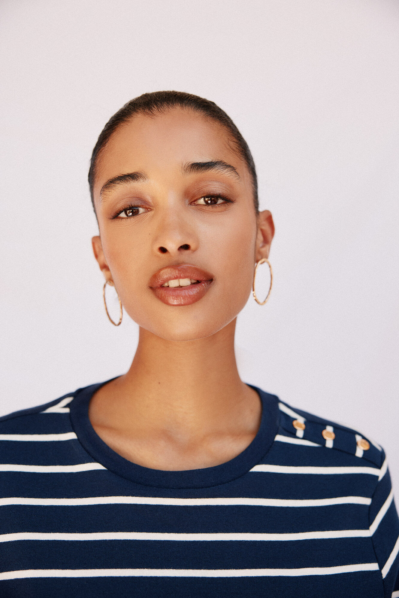 Cortefiel Basic T-shirt with gold buttons Printed blue