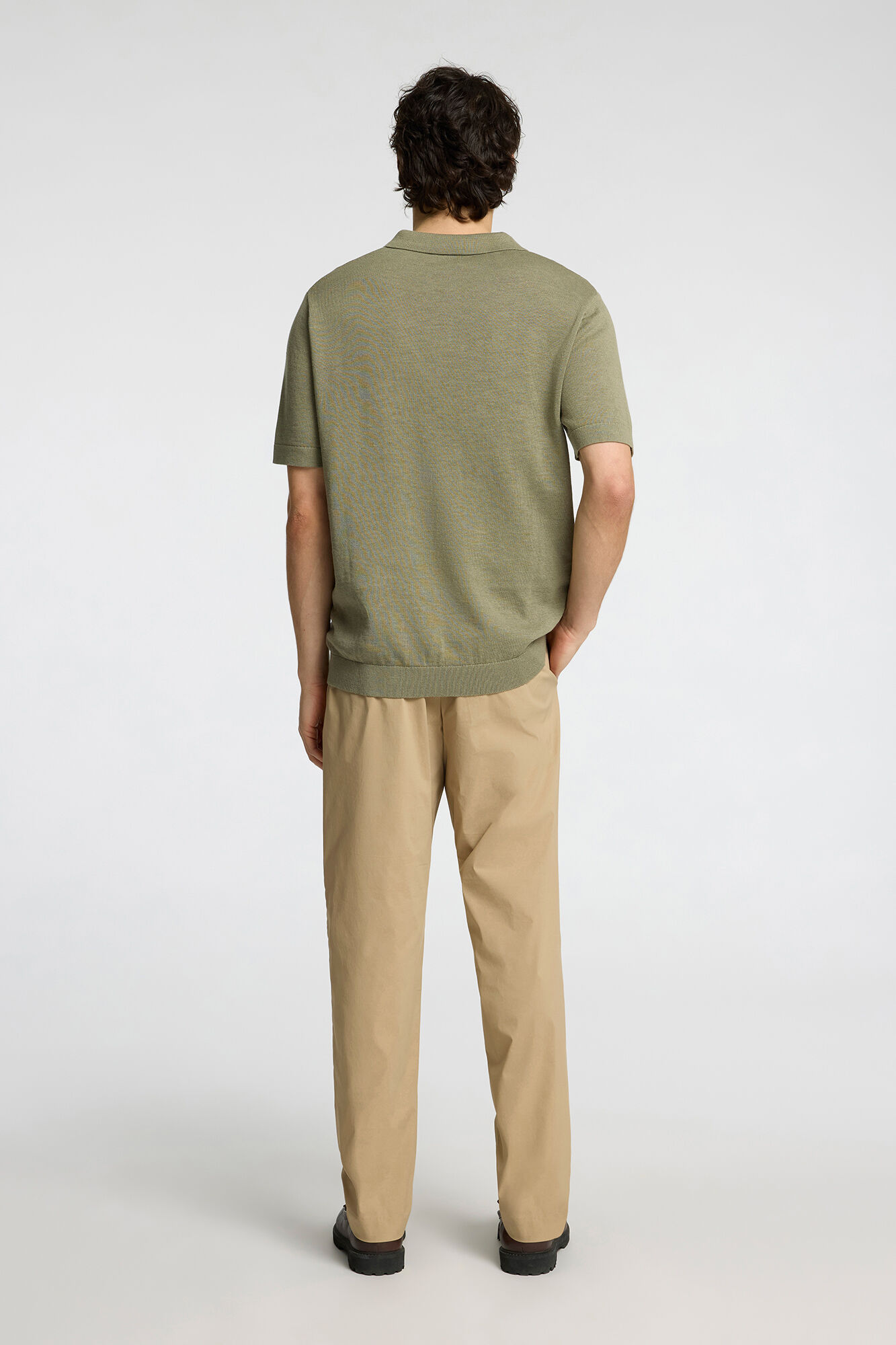 Selected Camisa polo de linho de manga manga curta Cinzento