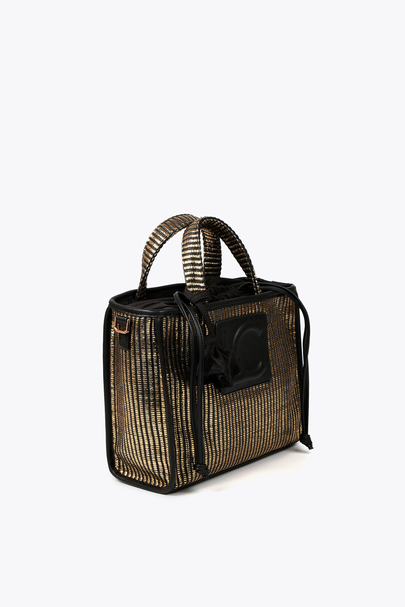 Lola Casademunt Small metallic raffia effect basket Black