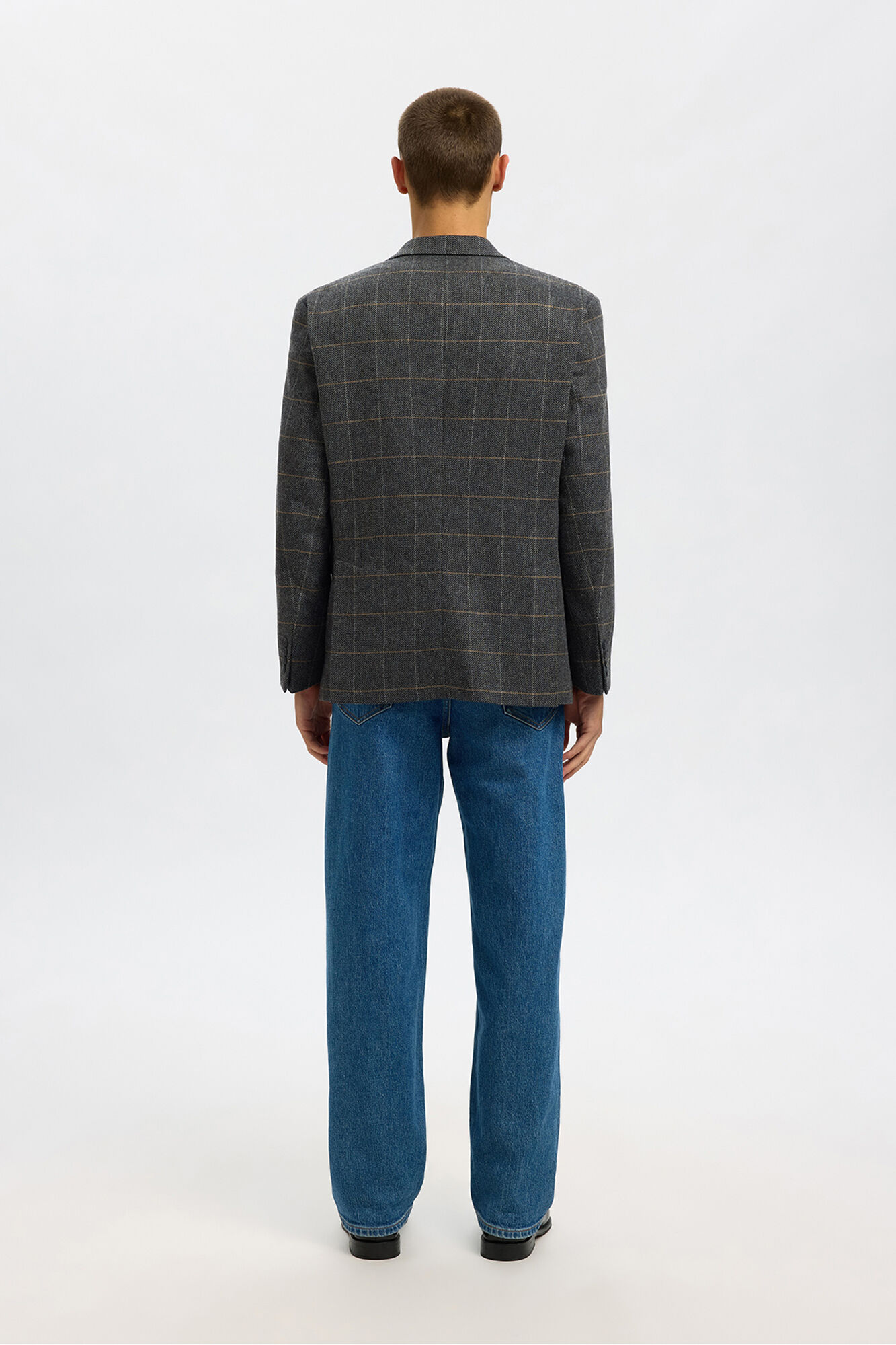 Selected Blazer de l&atilde; xadrez Cinzento