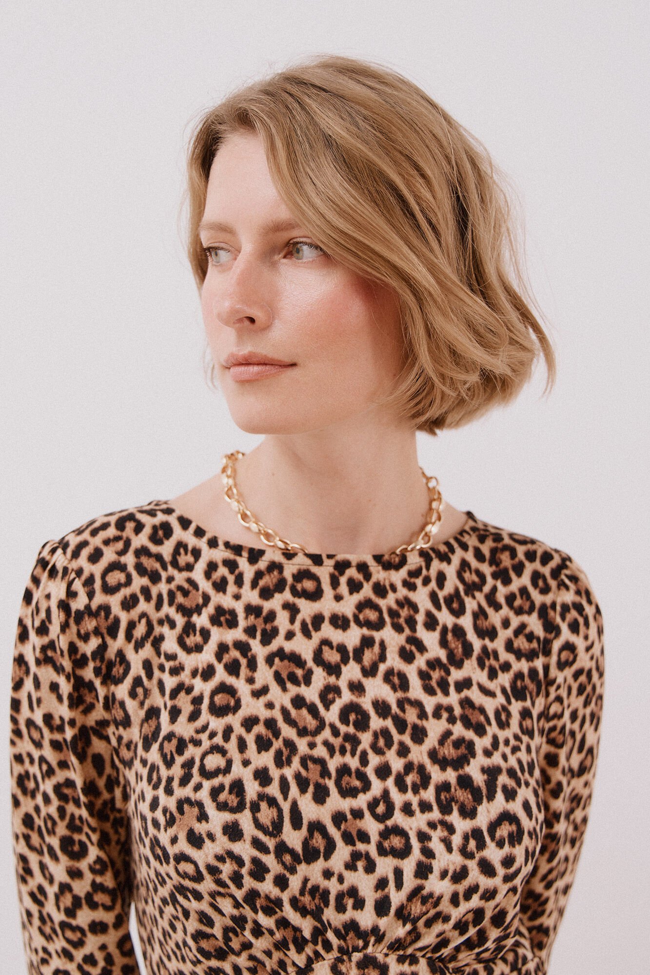 Cortefiel Gathered chest dress Printed beige