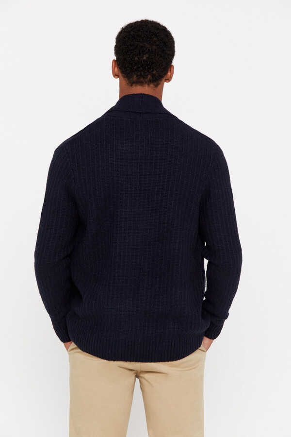 Cortefiel Cardigan with textured wool and button fastening Navy
