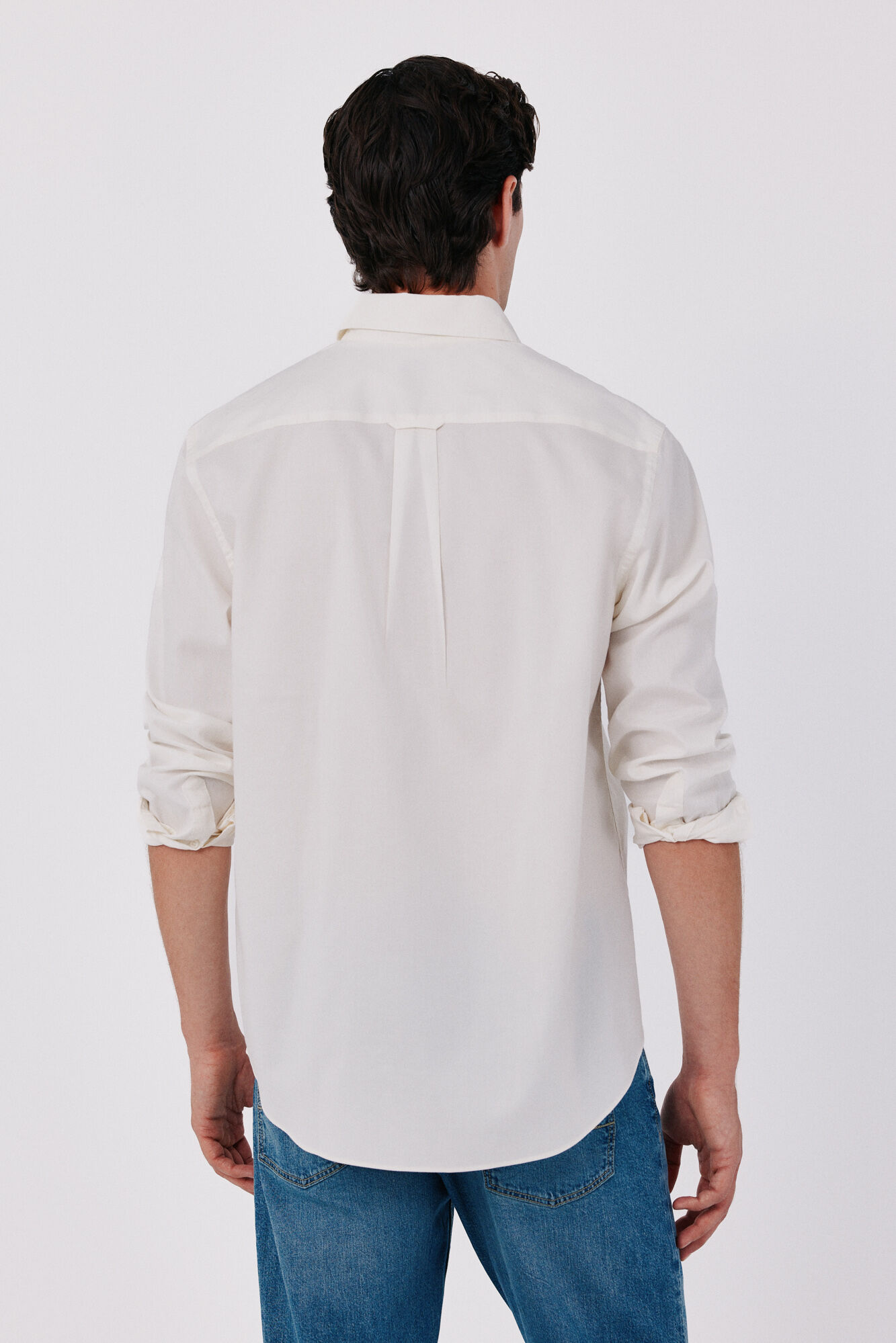Cortefiel Camisa lisa em oxford leve Ecru