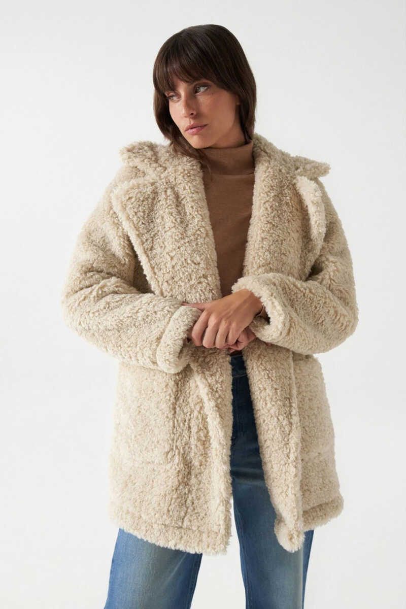 Cortefiel Reversible faux fur coat Brown