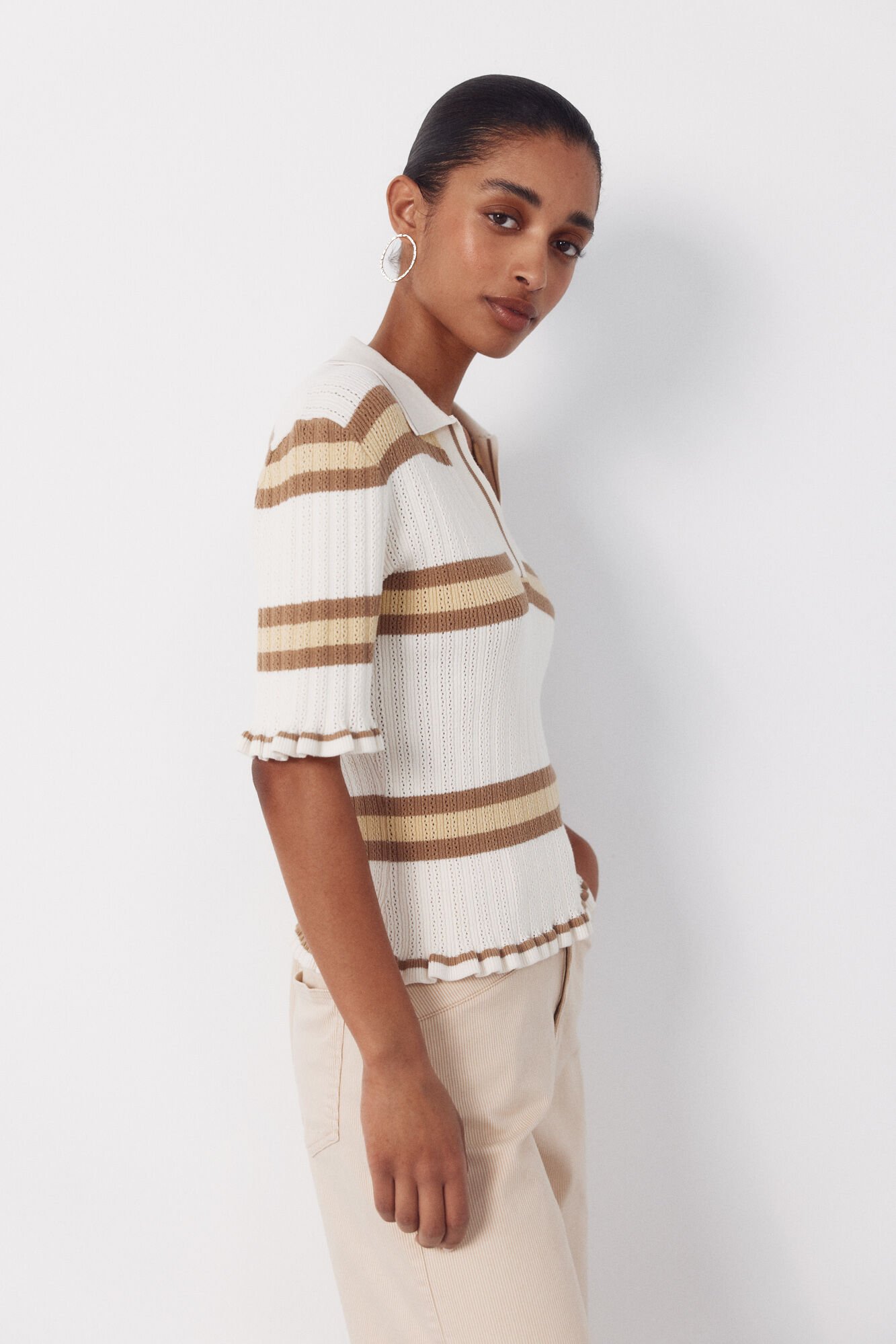 Cortefiel Striped polo jumper Ivory