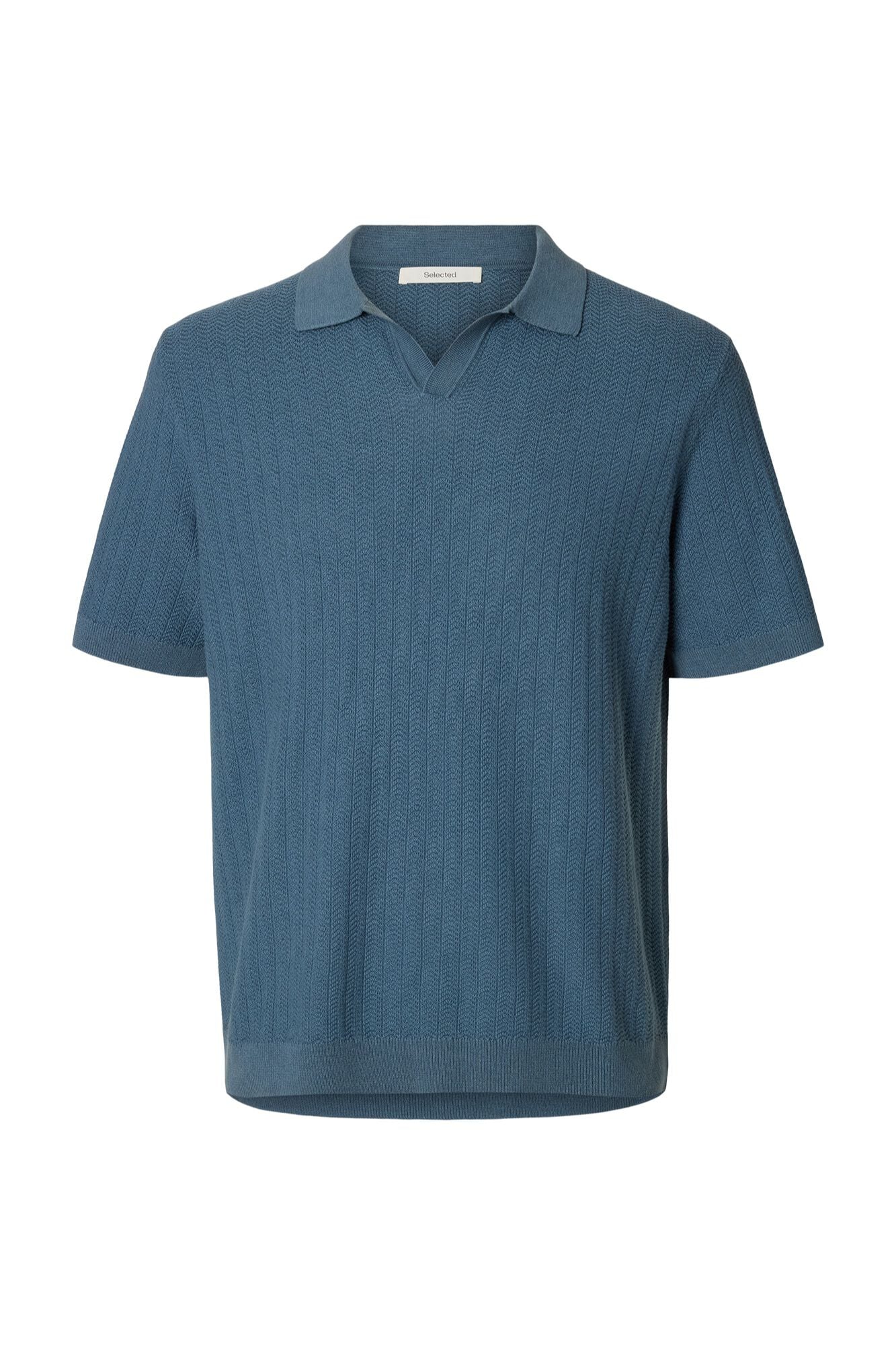Selected Polo de malha com gola aberta Azul