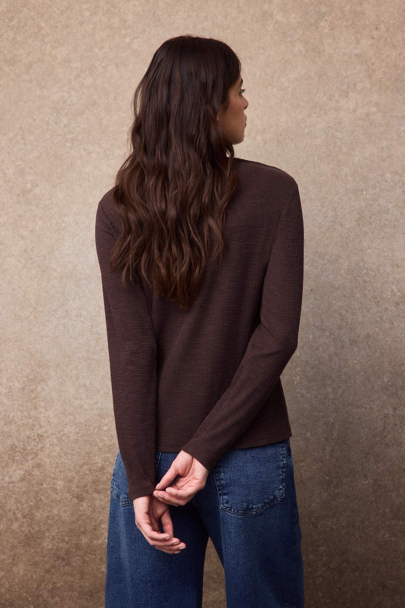 Slowlove Top cardigan blonda Marr&oacute;n oscuro