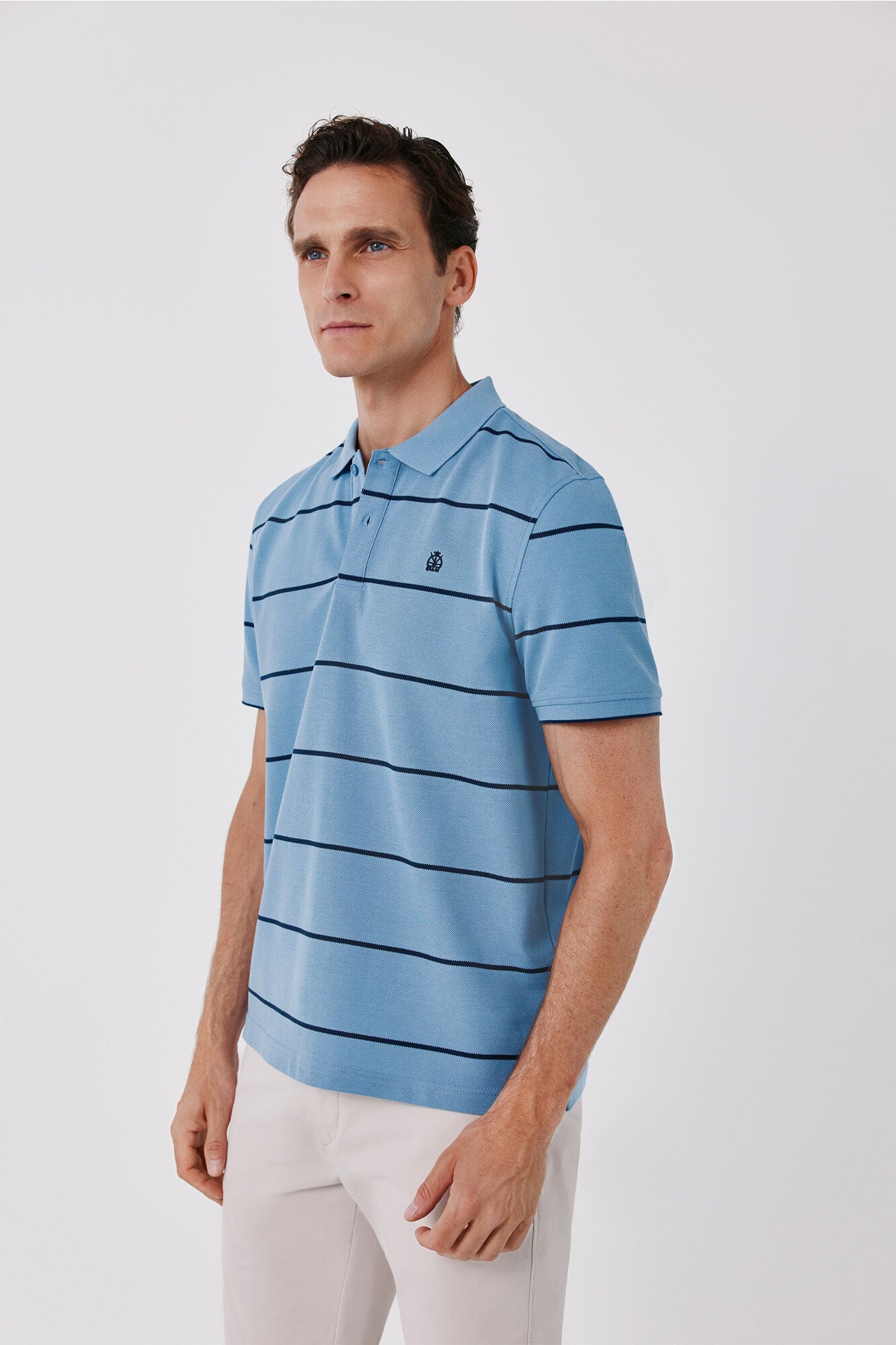 Cortefiel Striped piqu&eacute; polo shirt Blue