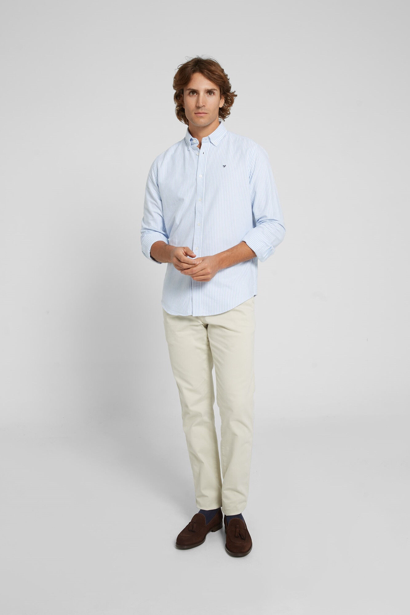 Silbon Camisa sport oxford warm raya media azul claro Azul