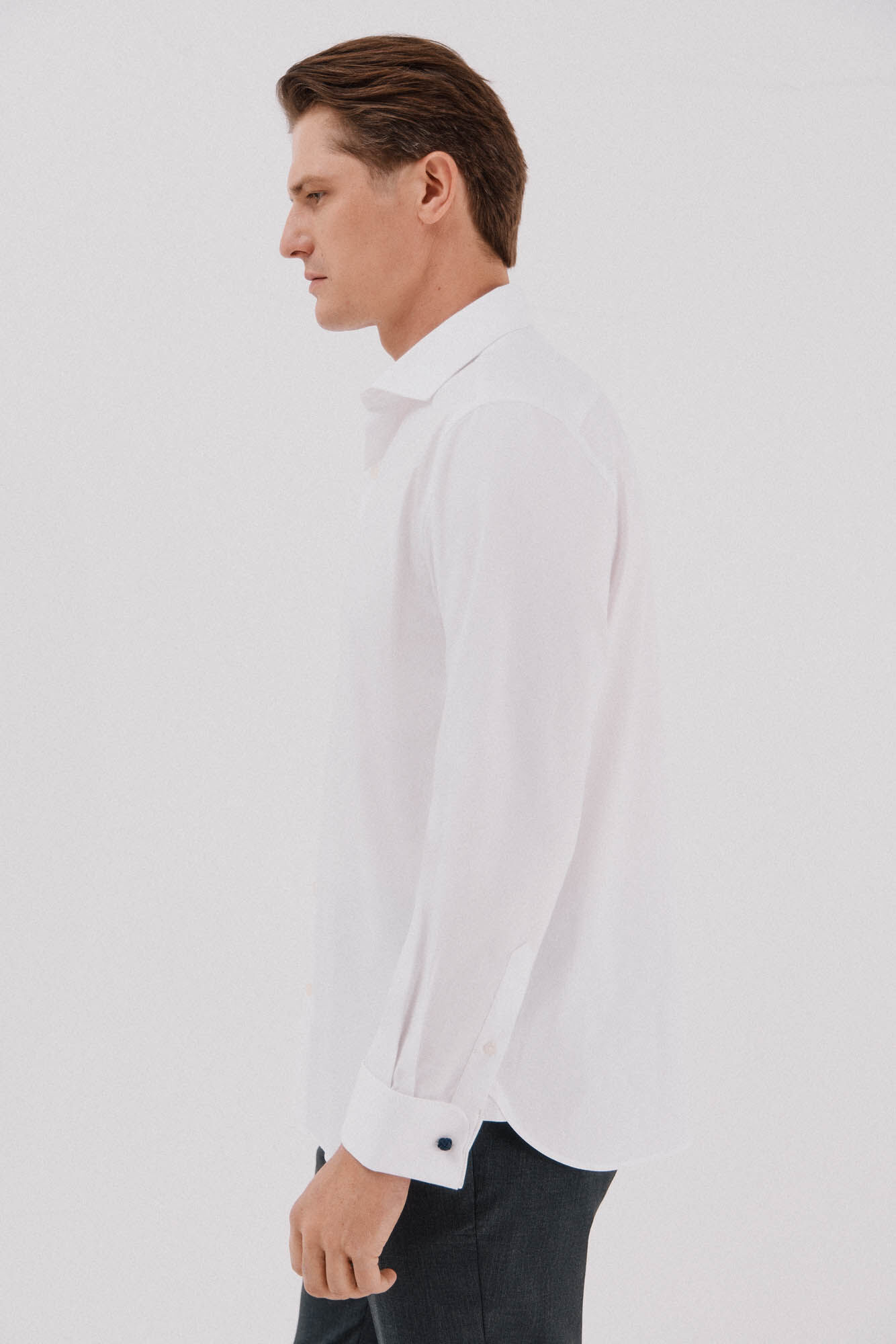 Cortefiel Plain easy-iron shirt with cufflinks White