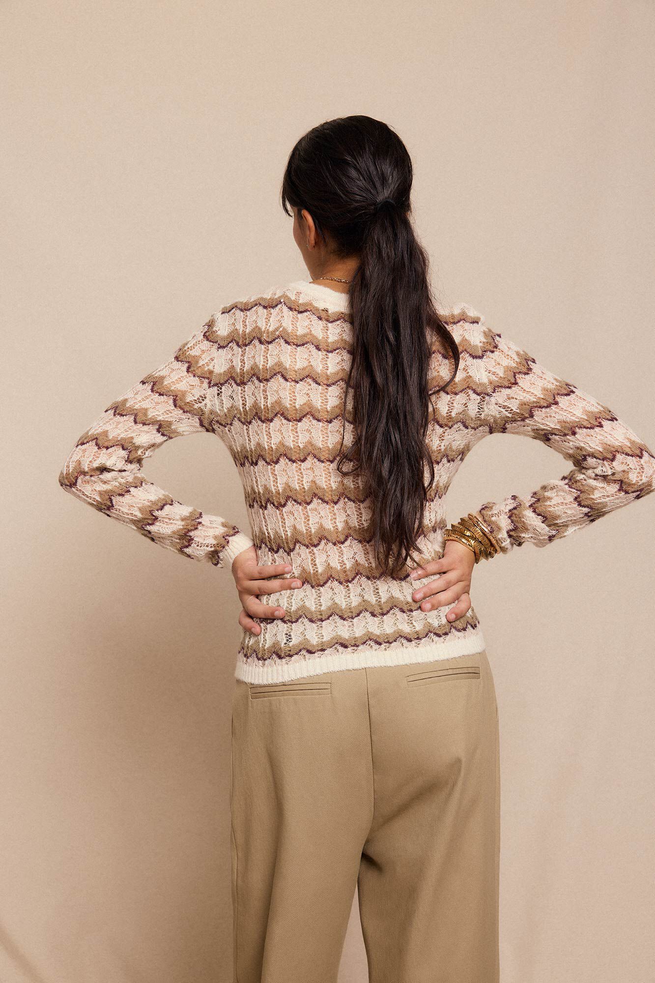 Slowlove Multicoloured openwork sweater Printed beige