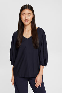 Cortefiel Loose fit single-colour crepe blouse Navy