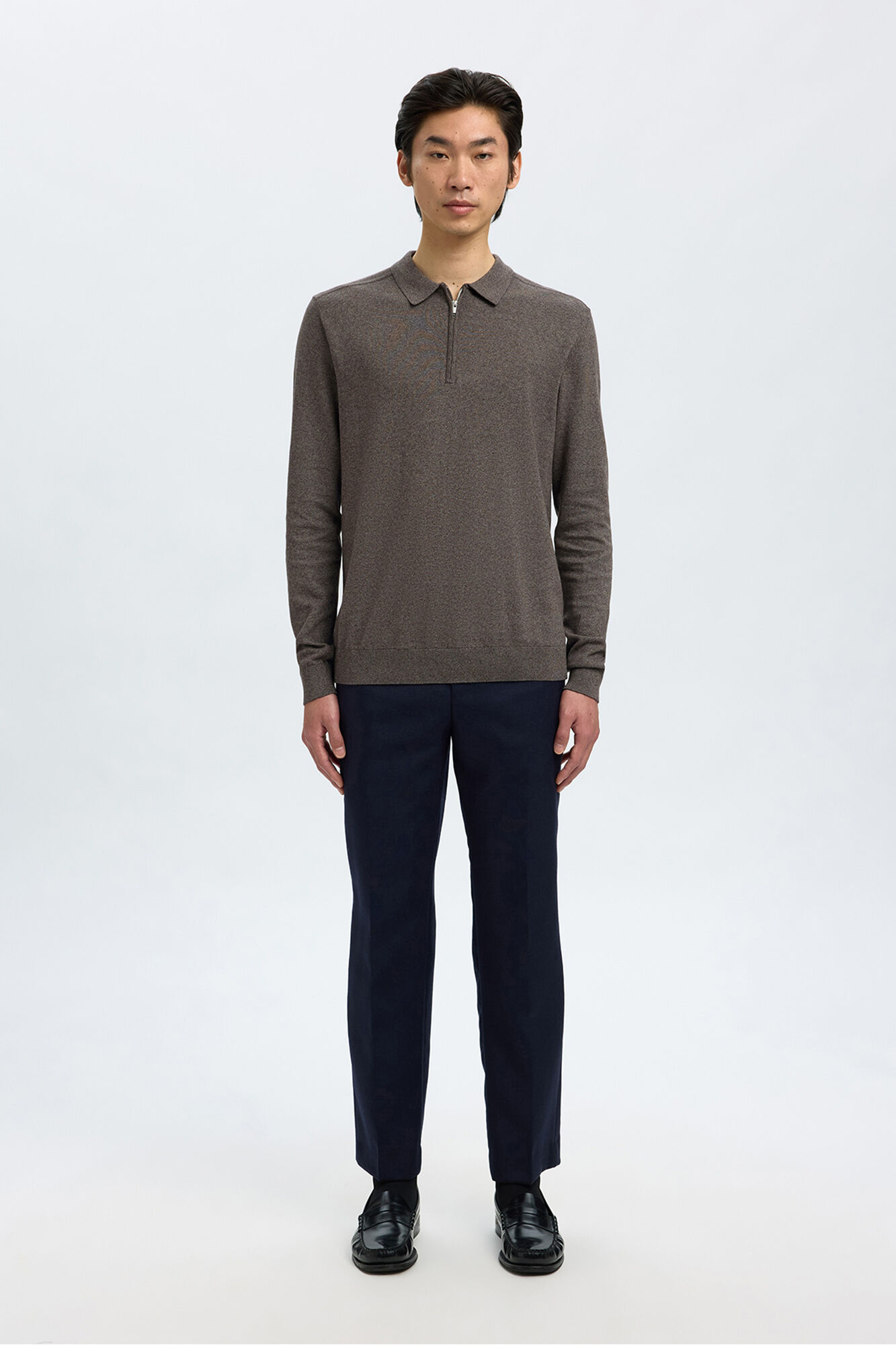 Selected Camisola polo 100% algod&atilde;o com meia fecho-&eacute;clair .