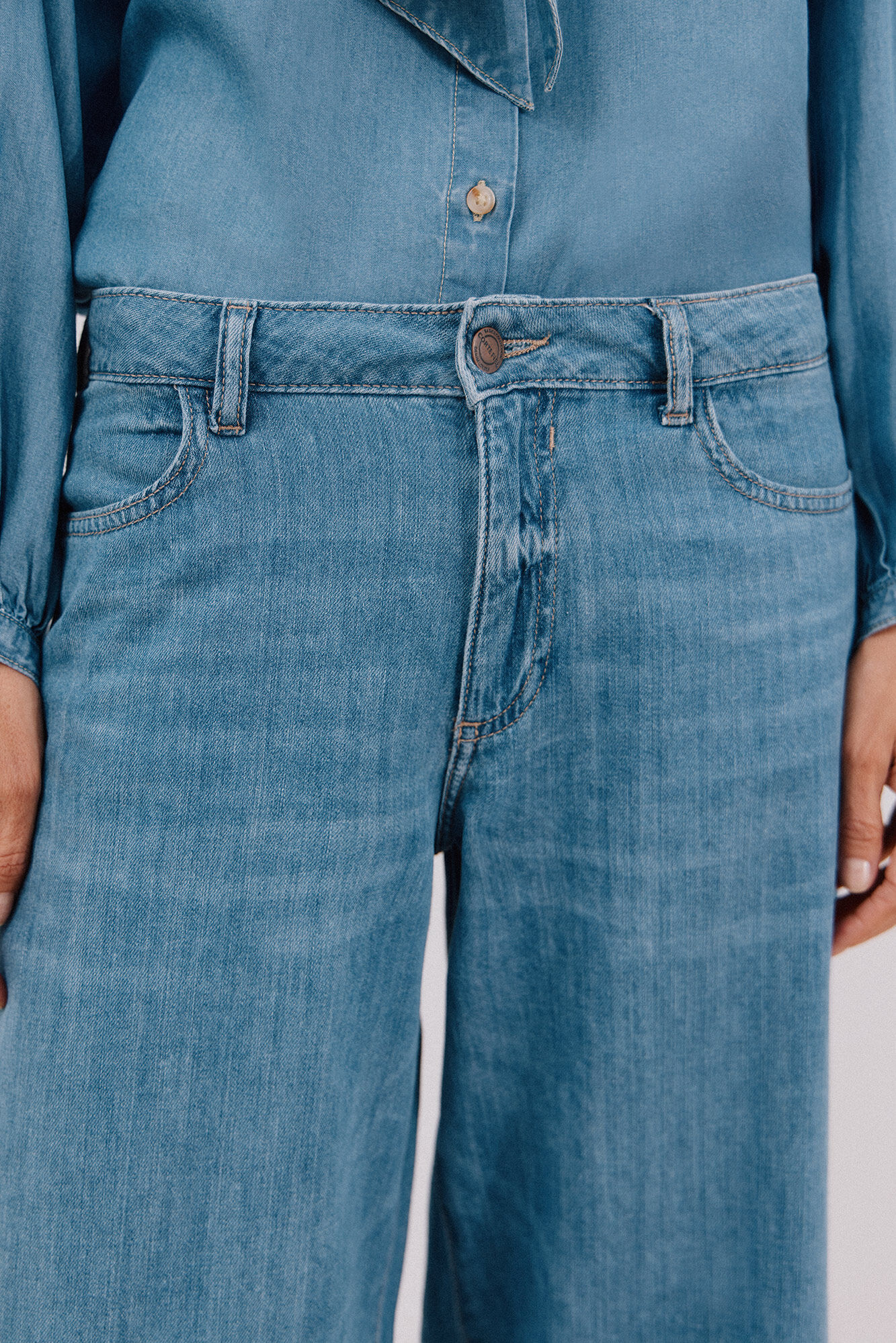 Cortefiel Cal&ccedil;a jeans palazzo longa  Azul