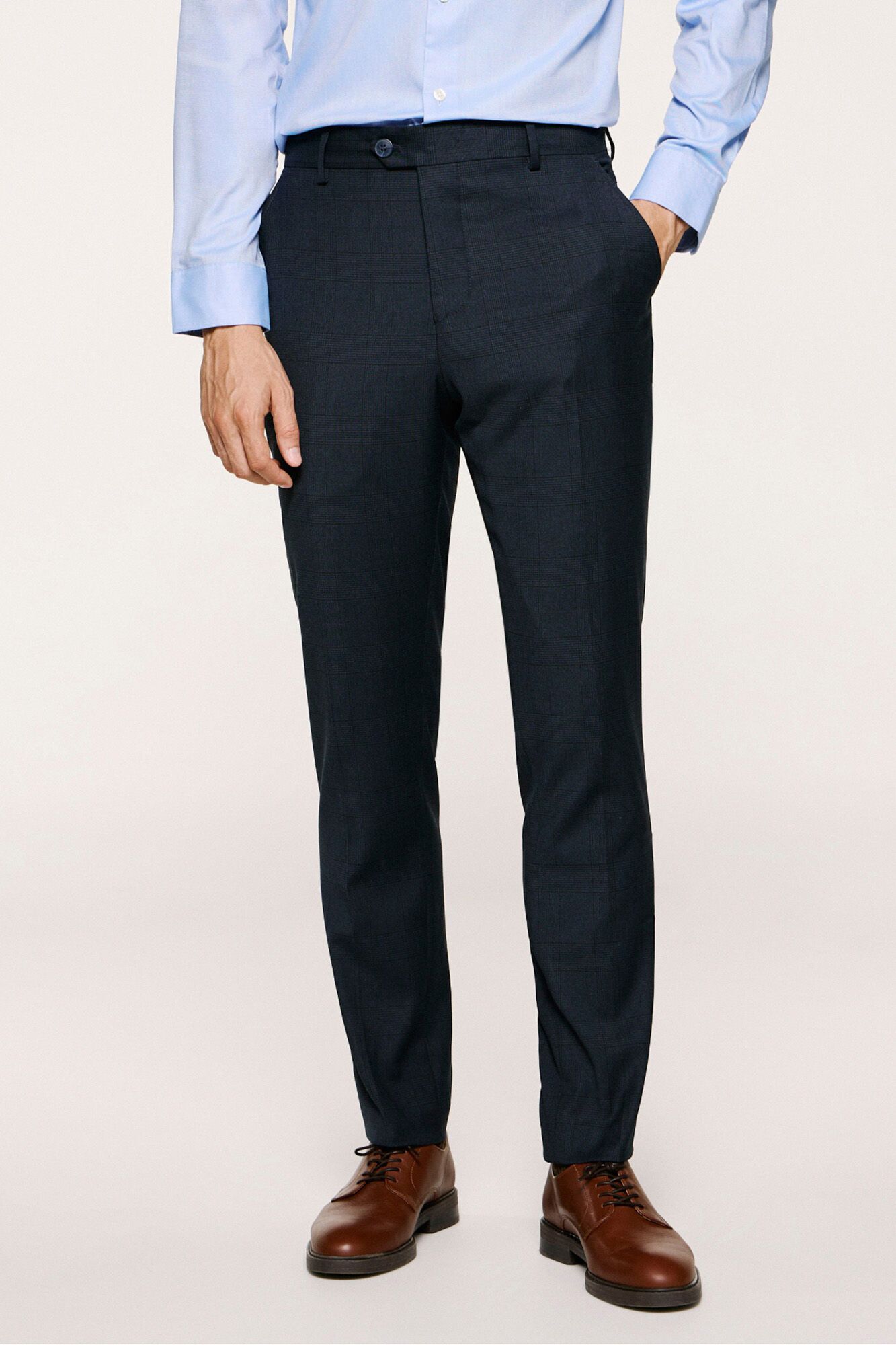 Selected Cal&ccedil;a de terno xadrez slim fit  Azul