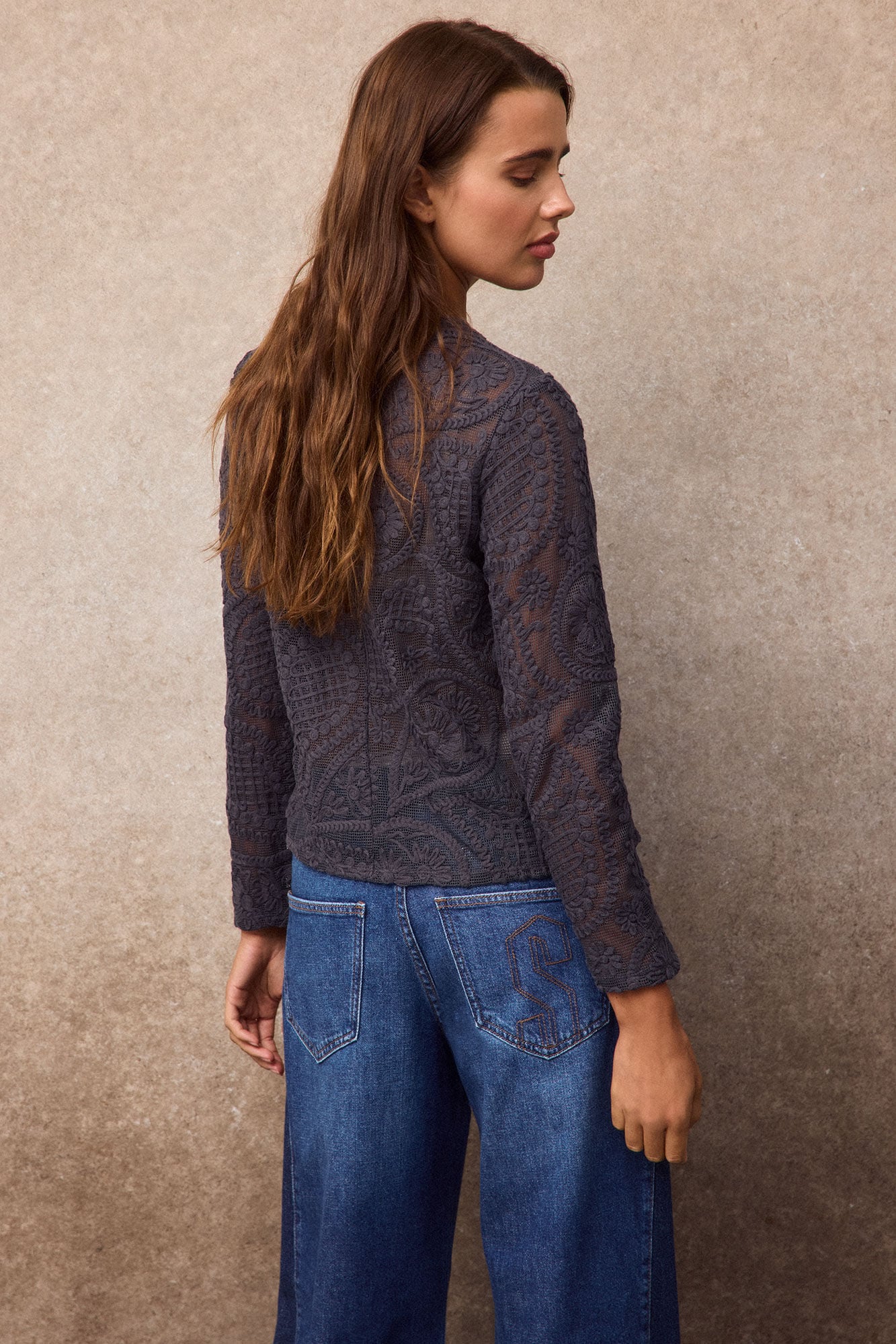 Slowlove Floral crochet top Dark grey