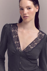 Cortefiel Top with lace neckline Grey