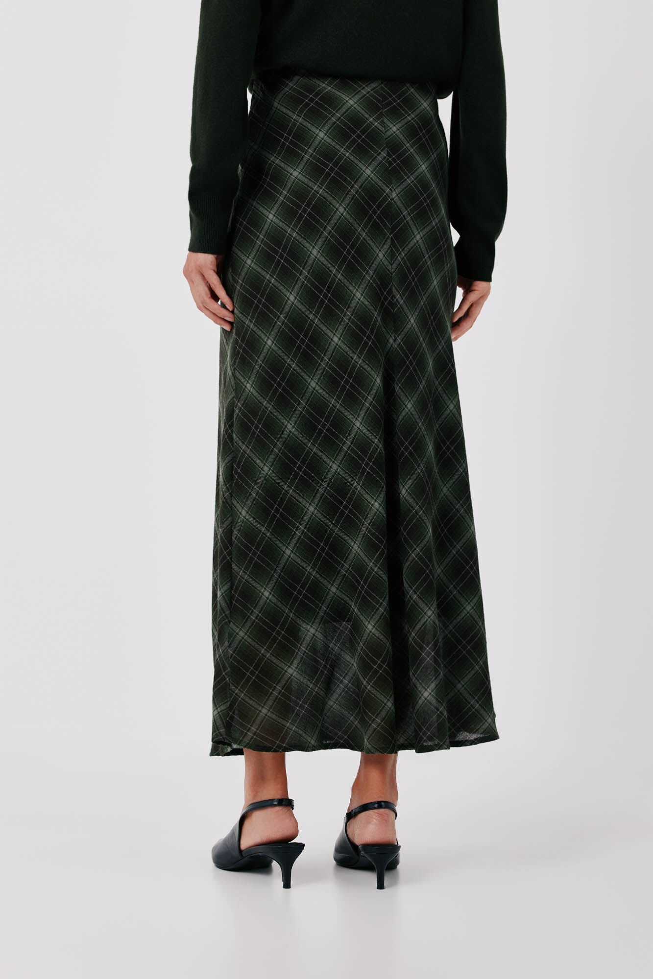 Cortefiel Plaid midi skirt Printed green