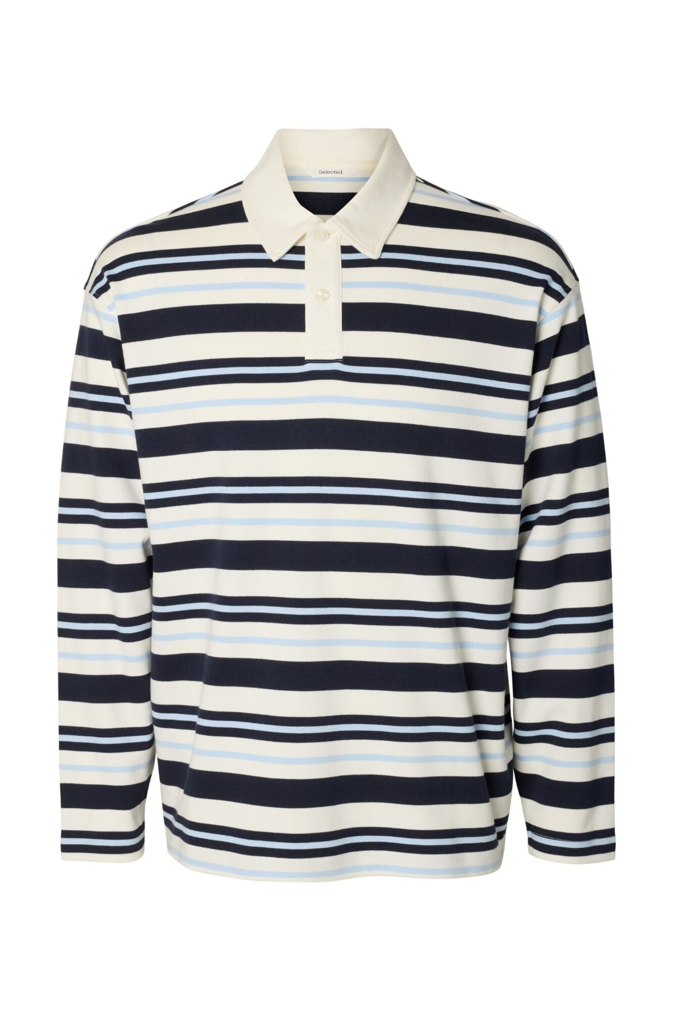 Selected Striped 100% organic cotton polo shirt Navy