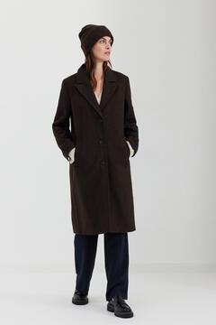 Cortefiel Classic recycled wool coat with button fastening. Brown