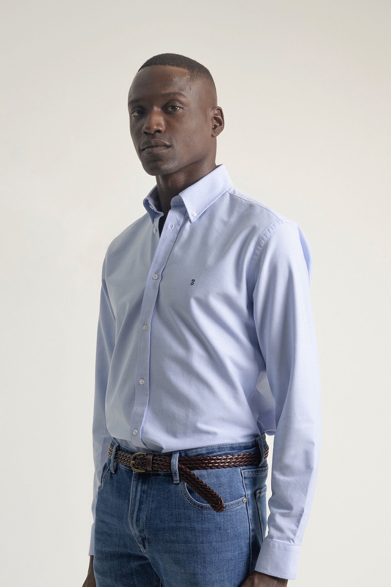 PuroEGO Camisa oxford de algod&atilde;o slim fit Azul