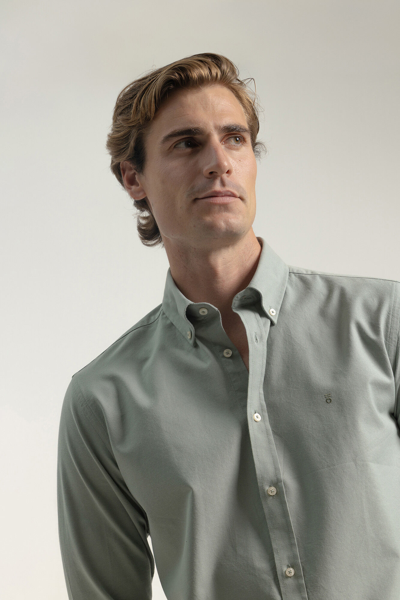 PuroEGO Camisa oxford de algod&atilde;o slim fit Verde