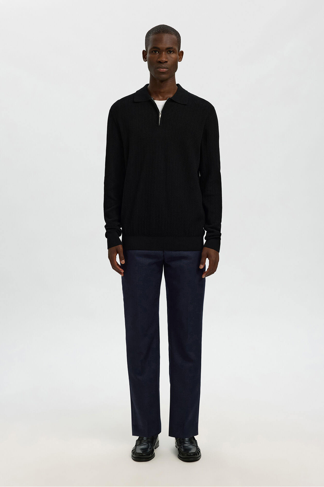 Selected Polo estruturada com meia fecho-&eacute;clair  Preto