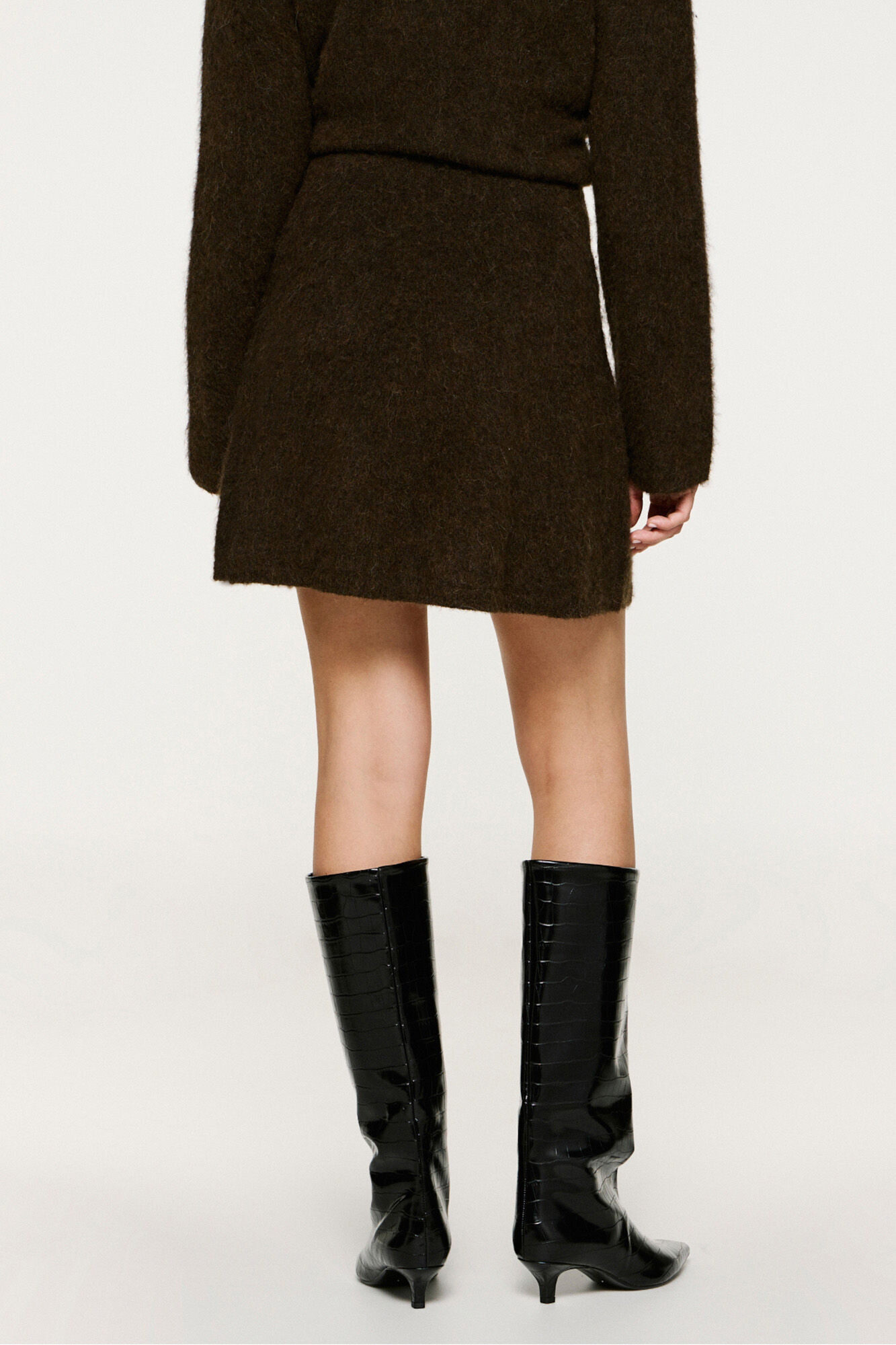 Selected Saia curta de alpaca e l&atilde; Castanho