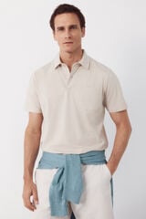Cortefiel Striped polo shirt with pocket Beige