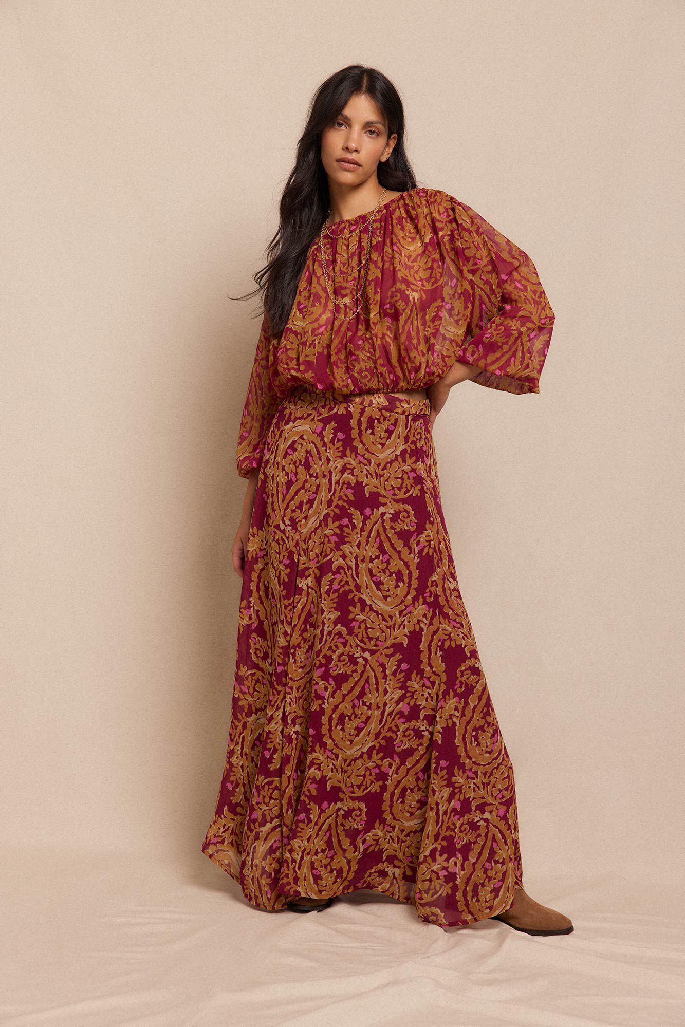 Slowlove Saia midi capa estampada Vermelho