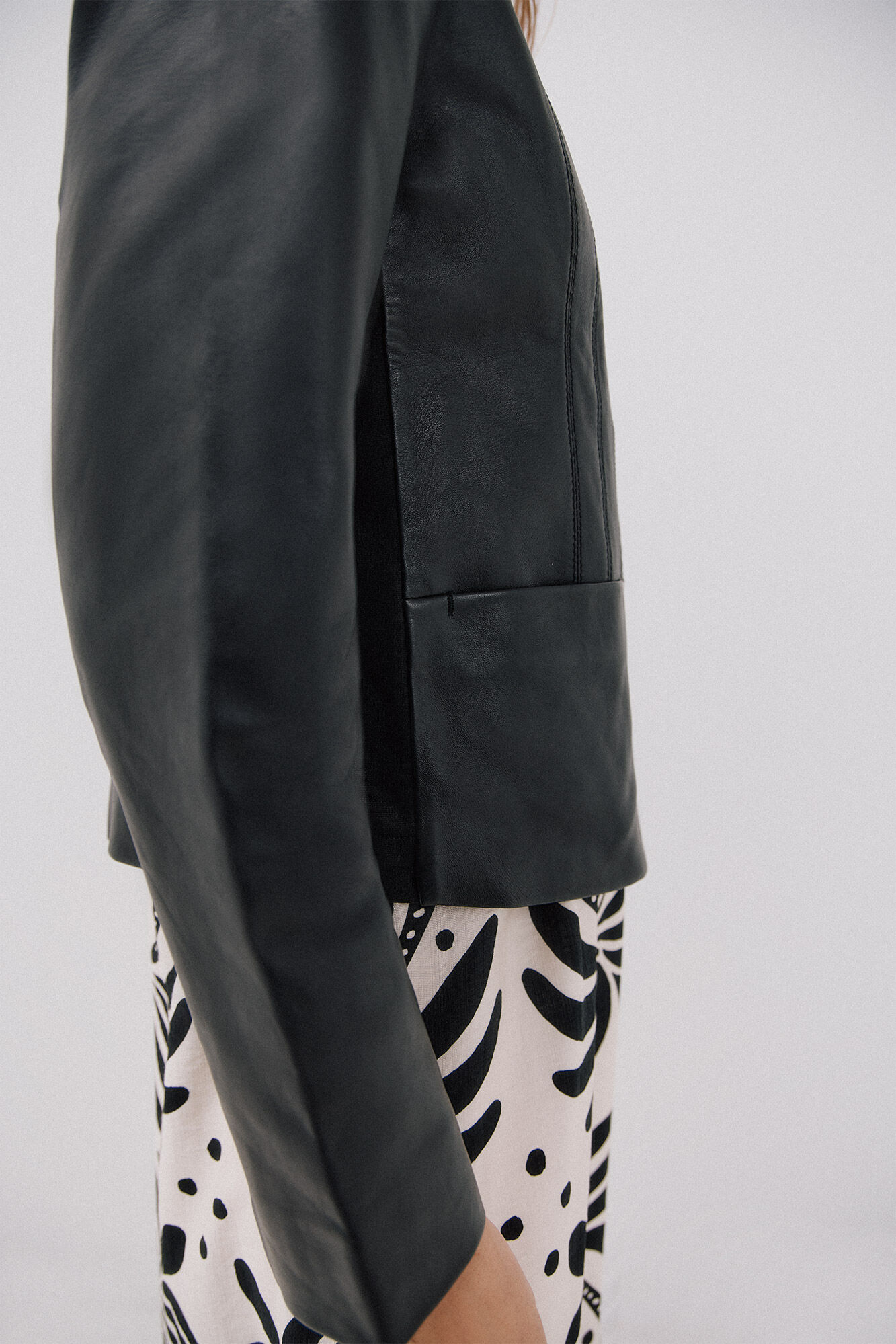 Cortefiel Leather biker jacket Black