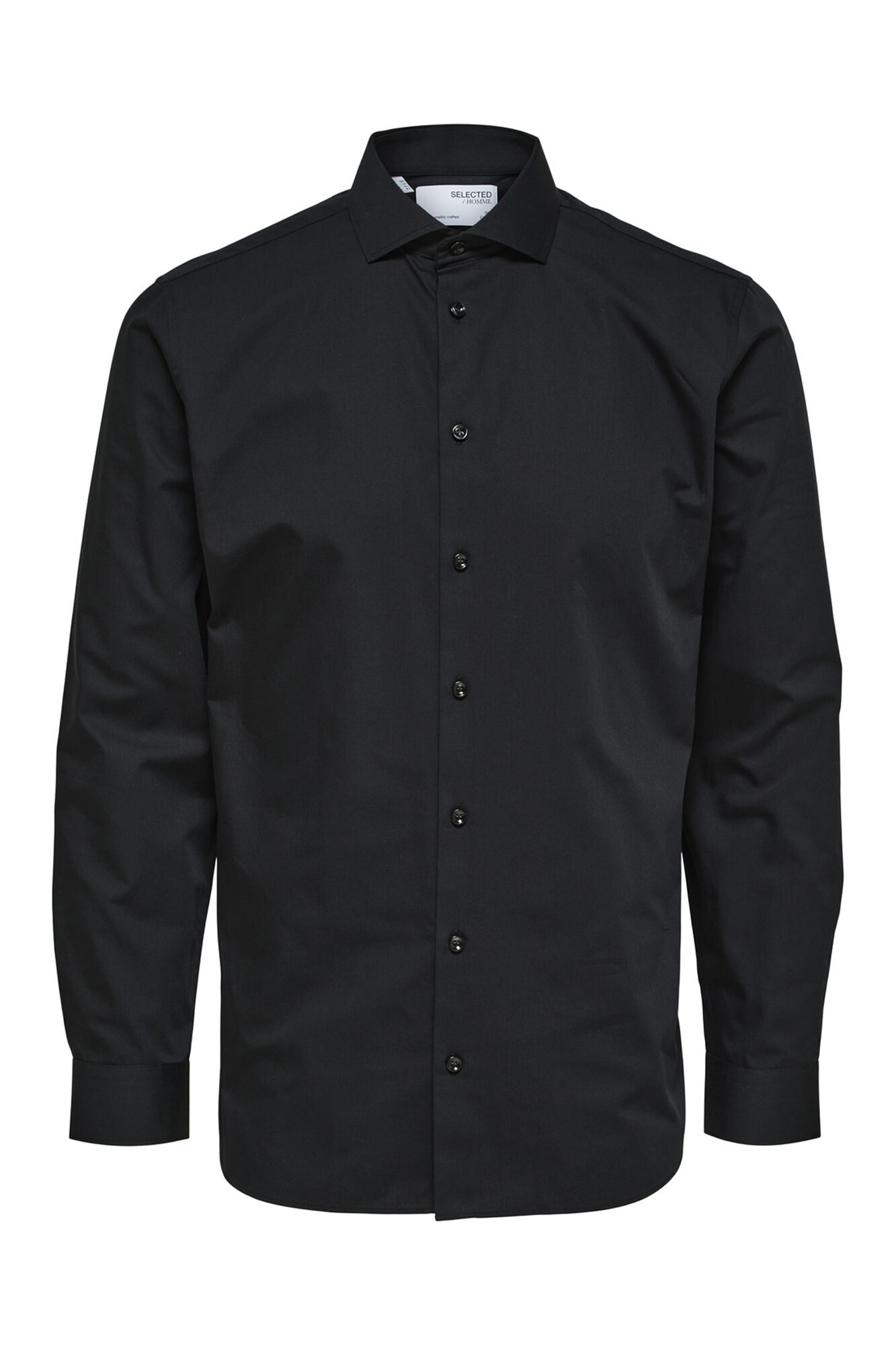 Selected Camisa de manga comprida 100% algod&atilde;o Preto