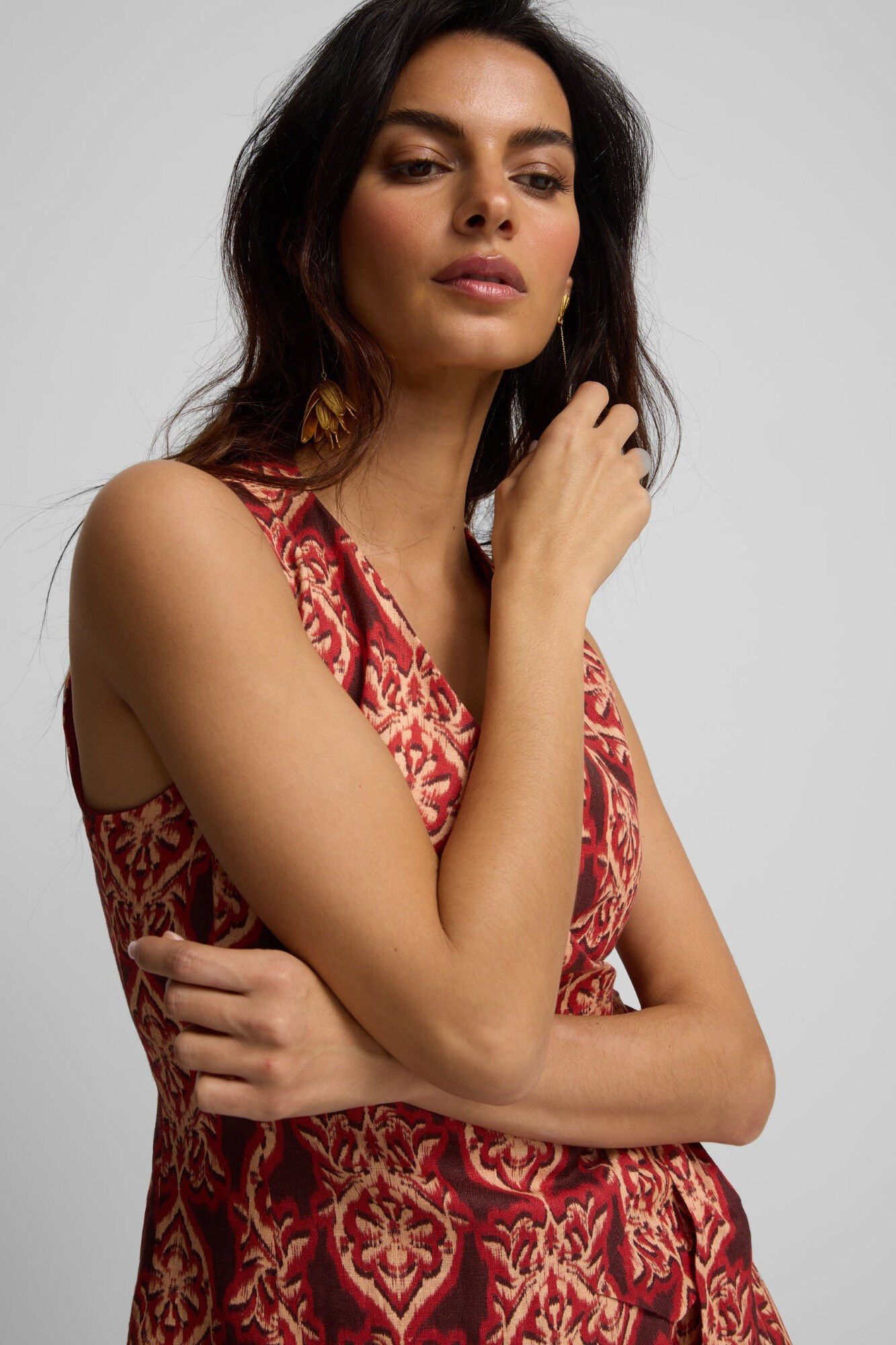 Silbon Colete de linho estampado com la&ccedil;ada Vermelho