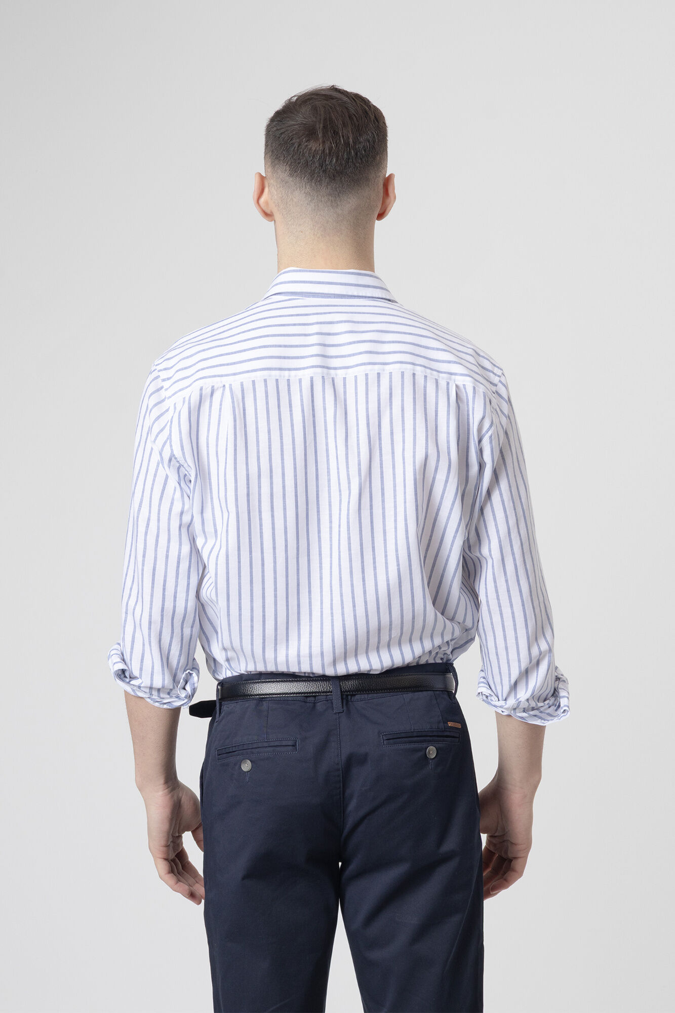 PuroEGO Camisa de riscas em linho Azul