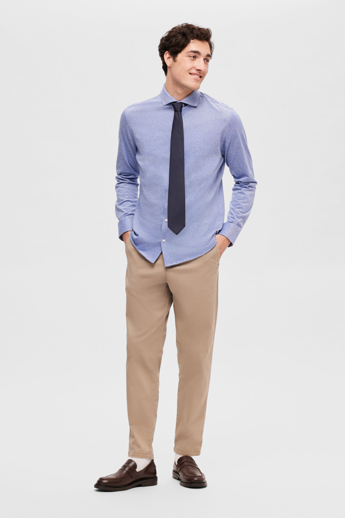 Selected 100% cotton piqu&eacute; shirt Blue