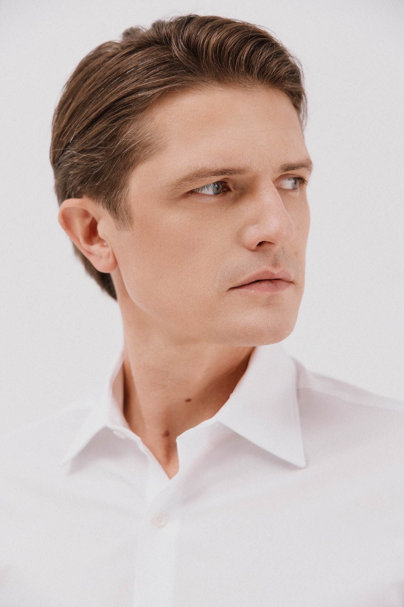 Cortefiel Camisa social lisa de algod&atilde;o tencel Branco